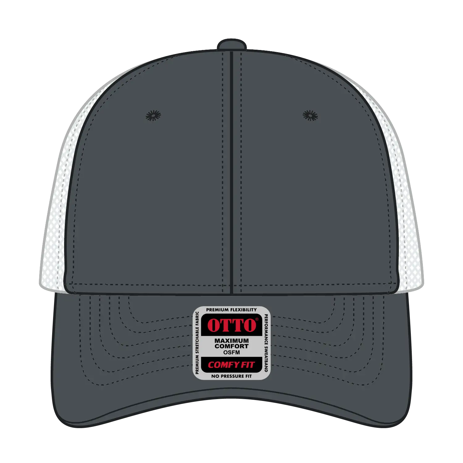 OTTO 83-1 ’OTTO Comfy Fit’ 6 Panel Low Profile Mesh Back Trucker Cap - Ch.Gry/Wht - Ch.Gry/Wht / 7 3/8’’ - 7 5/8’’