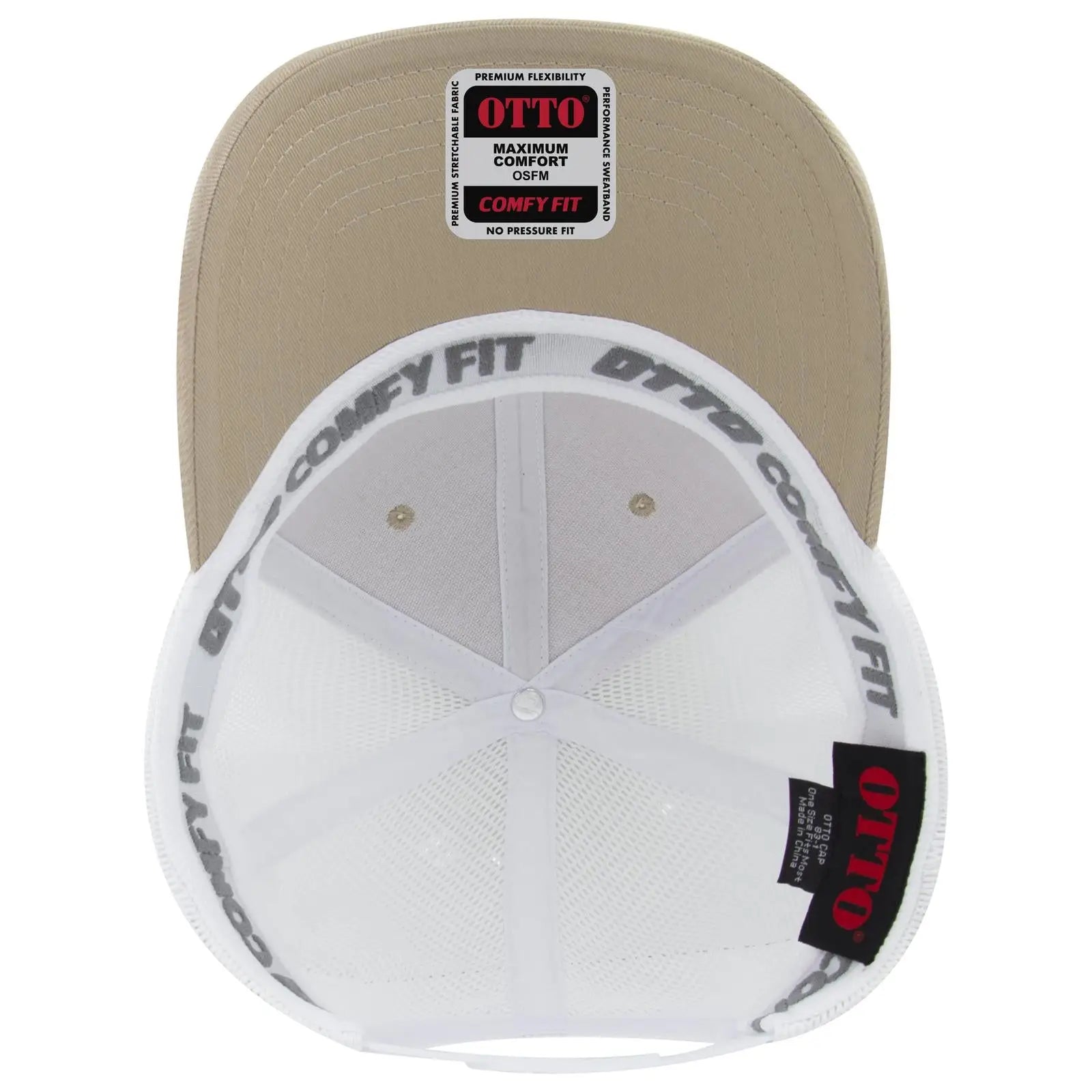 OTTO 83-1 ’OTTO Comfy Fit’ 6 Panel Low Profile Mesh Back Trucker Cap - Kha/Wht - Kha/Wht / 7 3/8’’ - 7 5/8’’