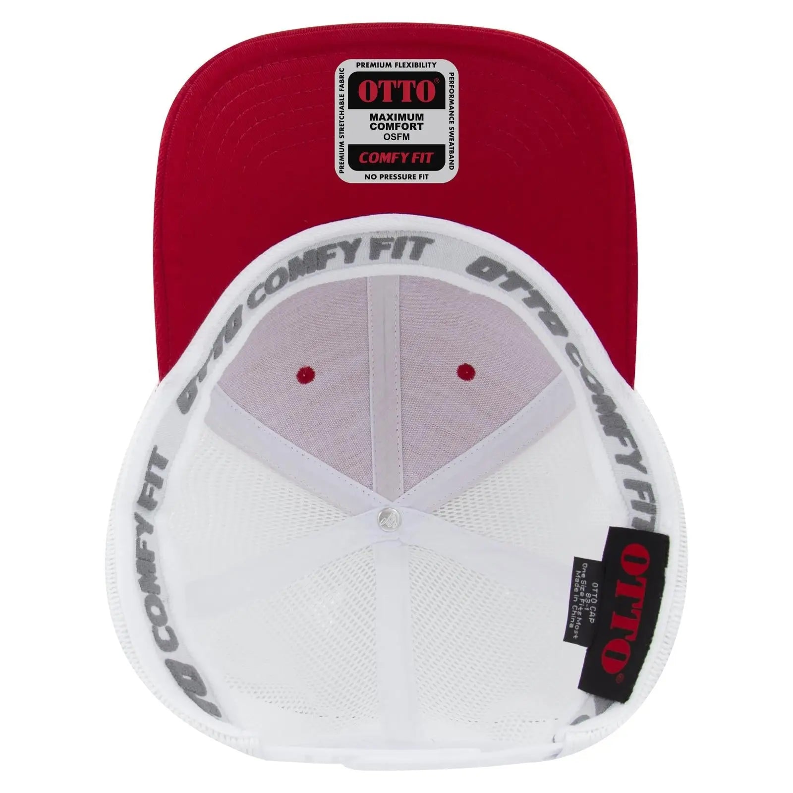 OTTO 83-1 ’OTTO Comfy Fit’ 6 Panel Low Profile Mesh Back Trucker Cap - Red/Wht - Red/Wht / 7 3/8’’ - 7 5/8’’