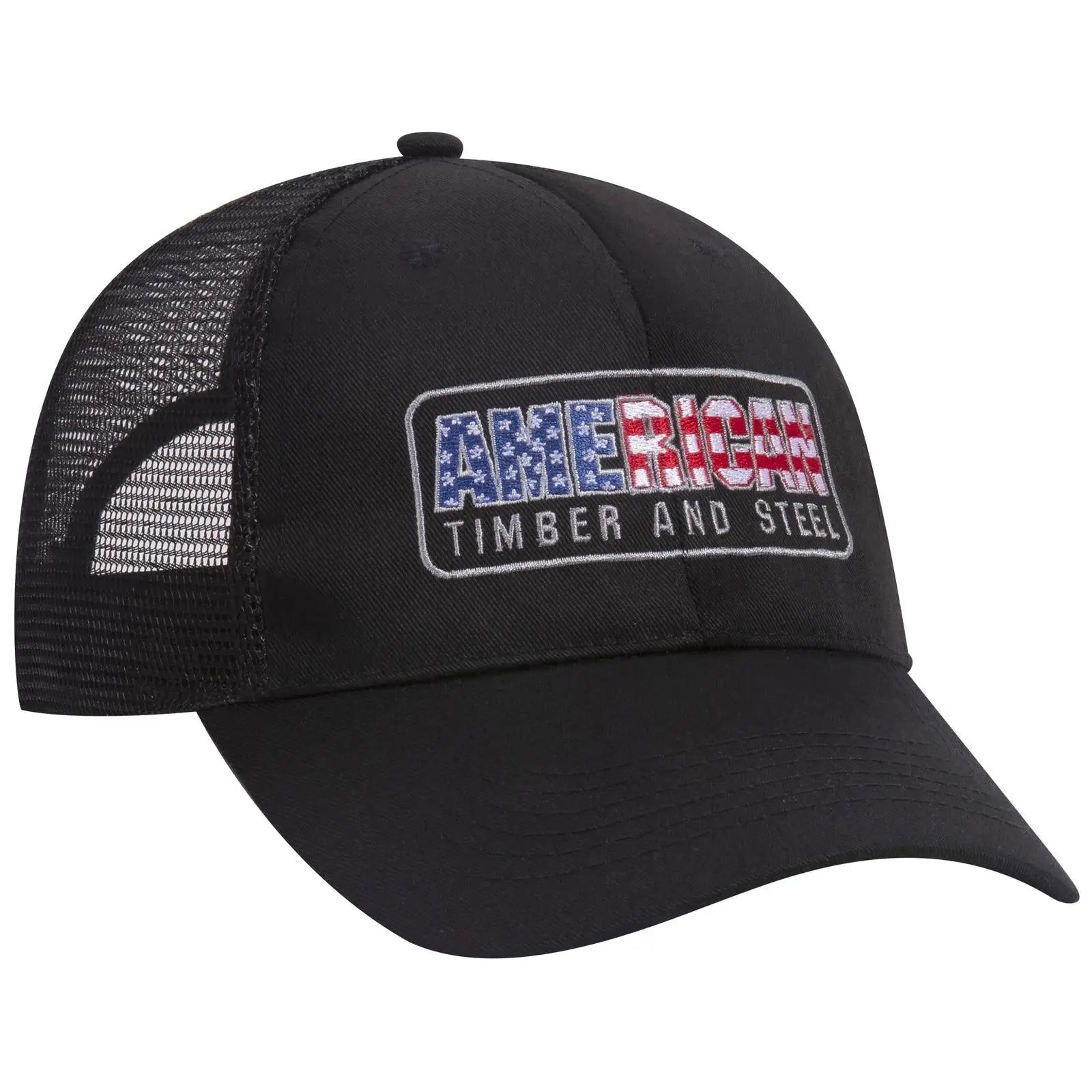 OTTO 83-1101 6 Panel Low Profile Mesh Back Trucker Cap - Black - Black / 6 1/2’’ - 7 5/8’’