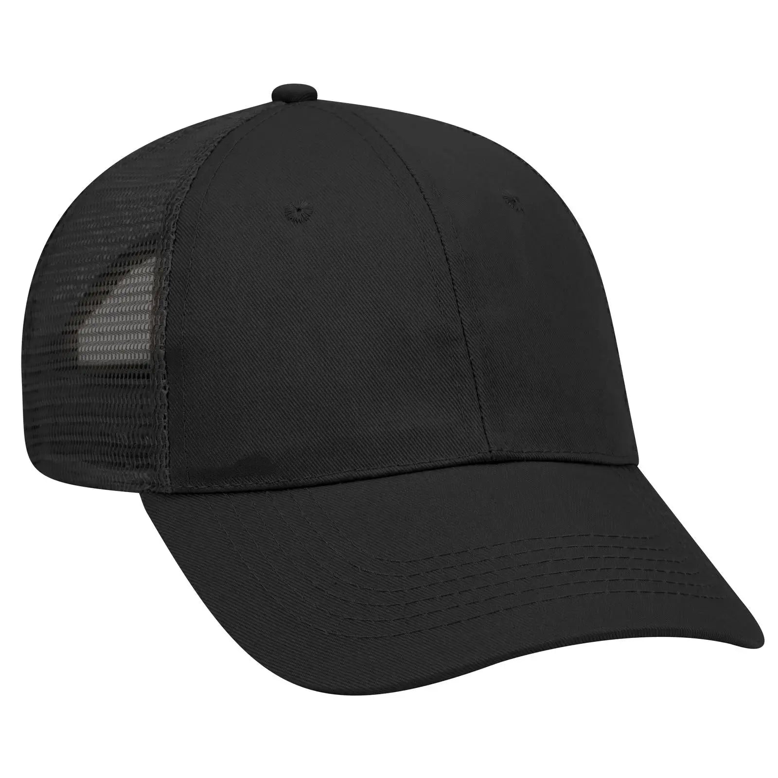 OTTO 83-1101 6 Panel Low Profile Mesh Back Trucker Cap - Black - Black / 6 1/2’’ - 7 5/8’’