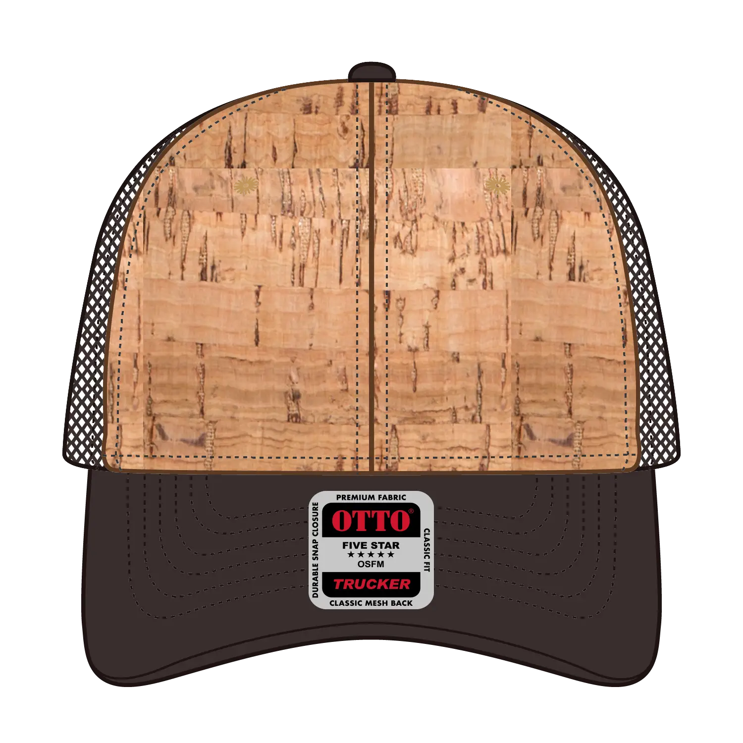 OTTO 83-1212 6 Panel Low Profile Mesh Back Trucker Cap - D.Brn/Cork/D.Brn - D.Brn/Cork/D.Brn / 6 1/2’’ - 7 5/8’’