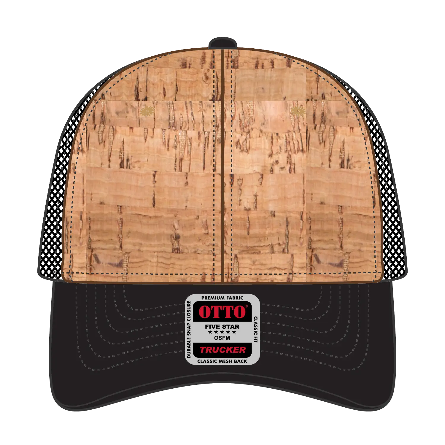 OTTO 83-1212 6 Panel Low Profile Mesh Back Trucker Cap - Blk/Cork/Blk - Blk/Cork/Blk / 6 1/2’’ - 7 5/8’’
