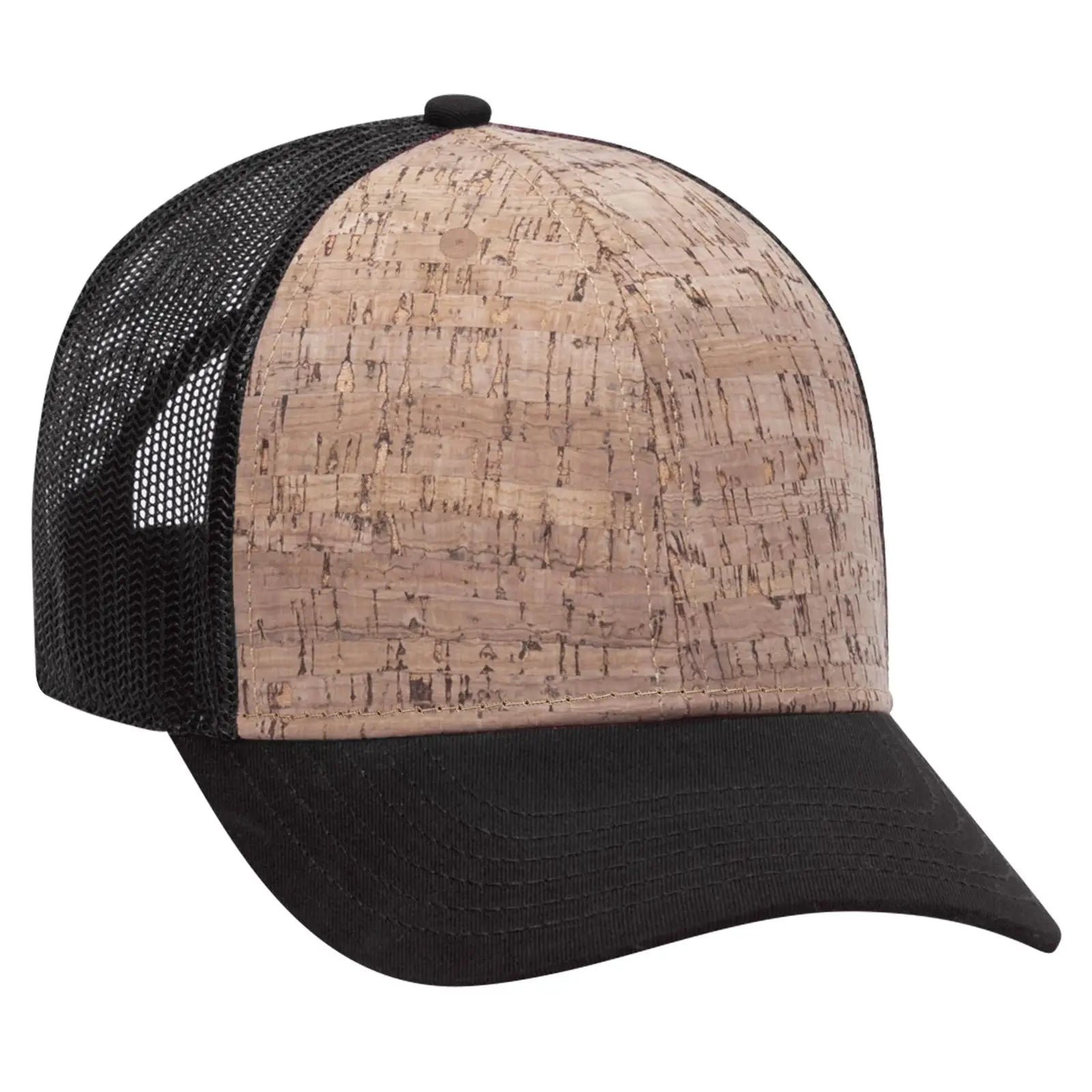 OTTO 83-1212 6 Panel Low Profile Mesh Back Trucker Cap - Blk/Cork/Blk - Blk/Cork/Blk / 6 1/2’’ - 7 5/8’’