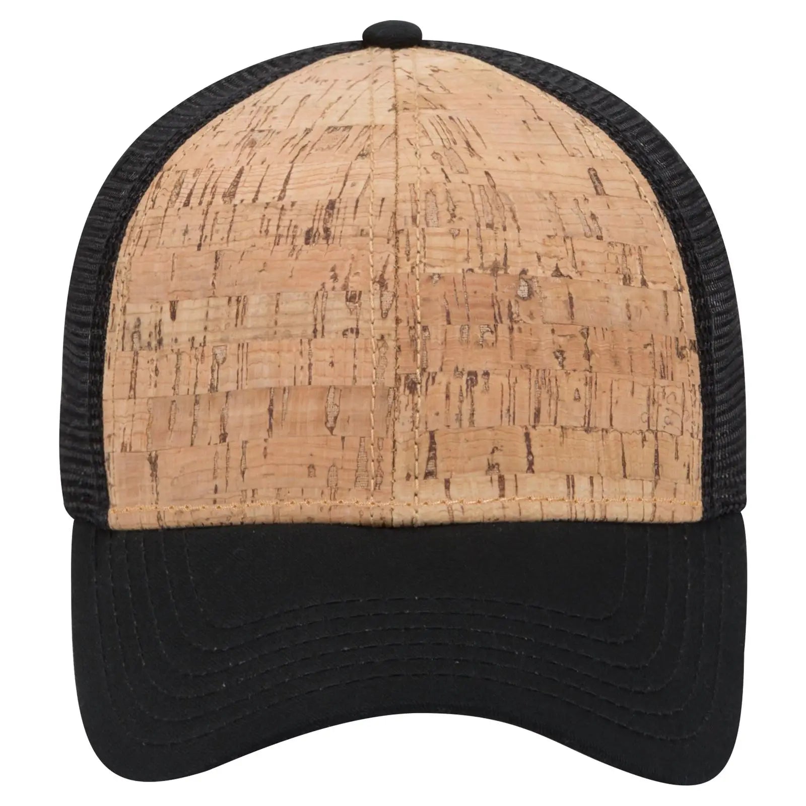 OTTO 83-1212 6 Panel Low Profile Mesh Back Trucker Cap - Blk/Cork/Blk - Blk/Cork/Blk / 6 1/2’’ - 7 5/8’’