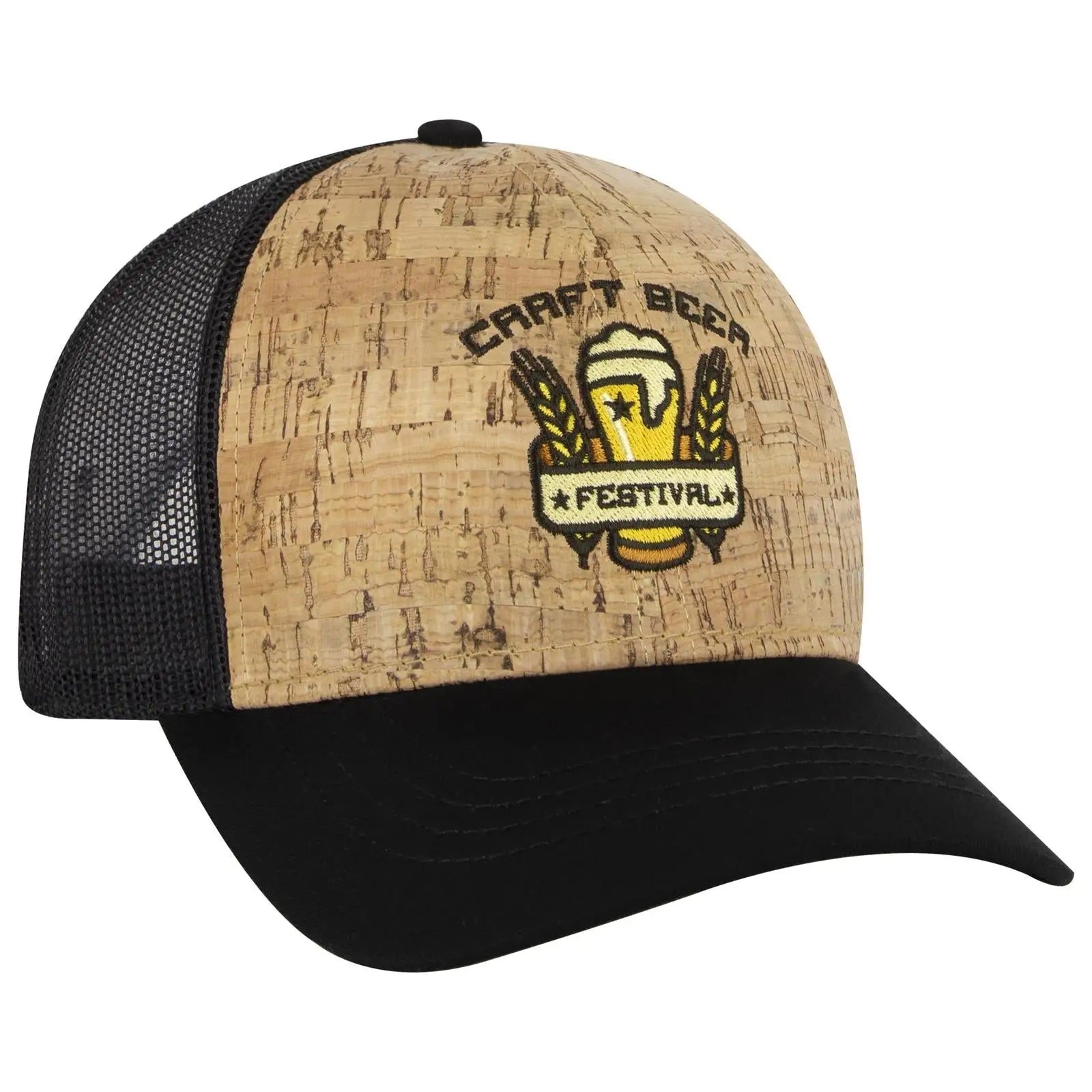 OTTO 83-1212 6 Panel Low Profile Mesh Back Trucker Cap - Blk/Cork/Blk - Blk/Cork/Blk / 6 1/2’’ - 7 5/8’’
