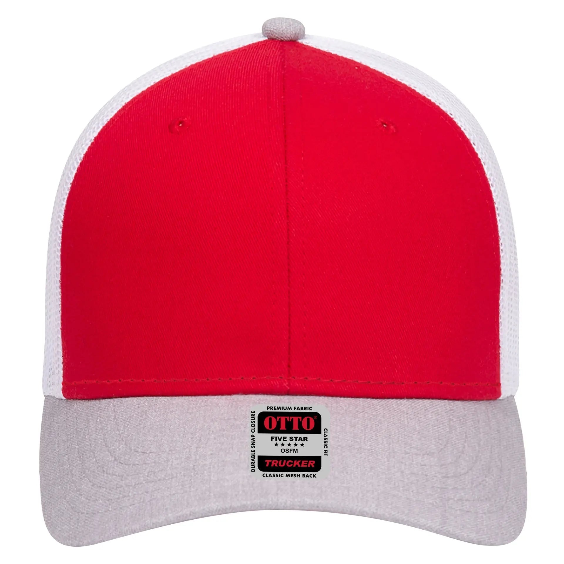 OTTO 83-1239 6 Panel Low Profile Mesh Back Trucker Cap - HeatherGray/Red/White - HeatherGray/Red/White / 6 1/2’’ - 7
