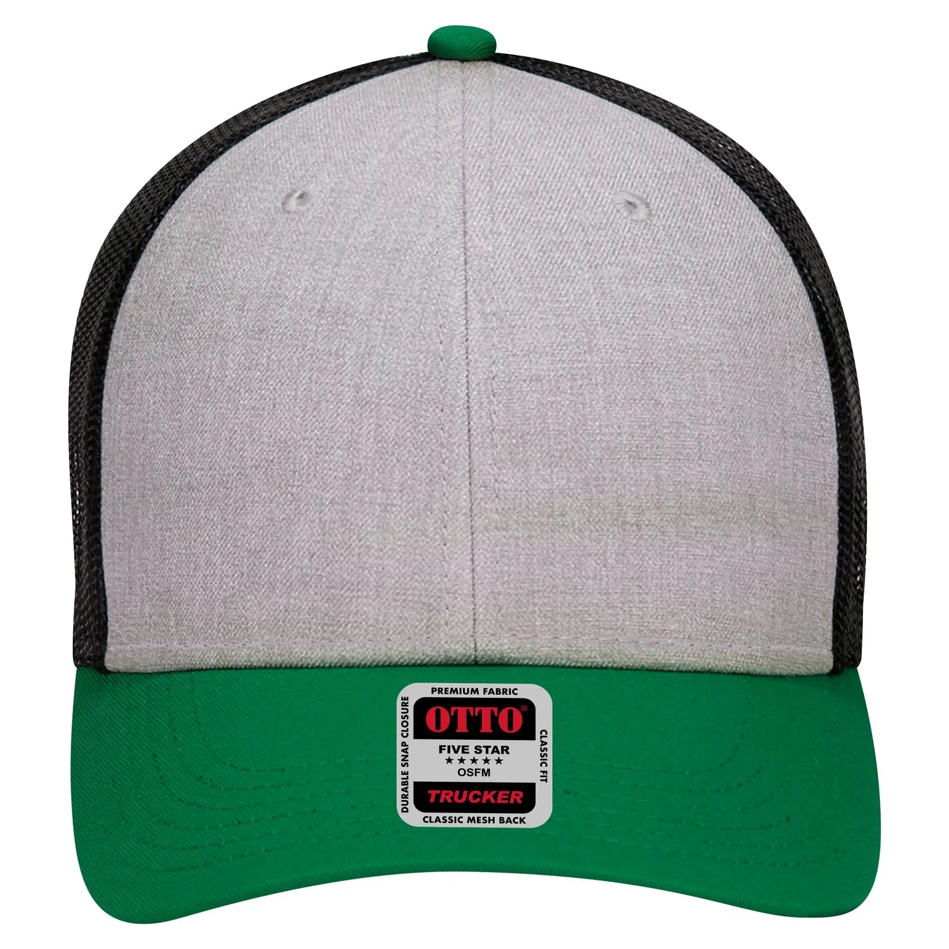 OTTO 83-1239 6 Panel Low Profile Mesh Back Trucker Cap - Kelly/HeatherGray/Black - Kelly/HeatherGray/Black / 6 1/2’’