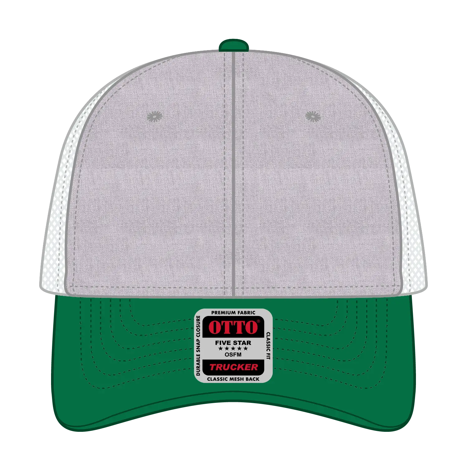 OTTO 83-1239 6 Panel Low Profile Mesh Back Trucker Cap - Kelly/HeatherGray/White - Kelly/HeatherGray/White / 6 1/2’’