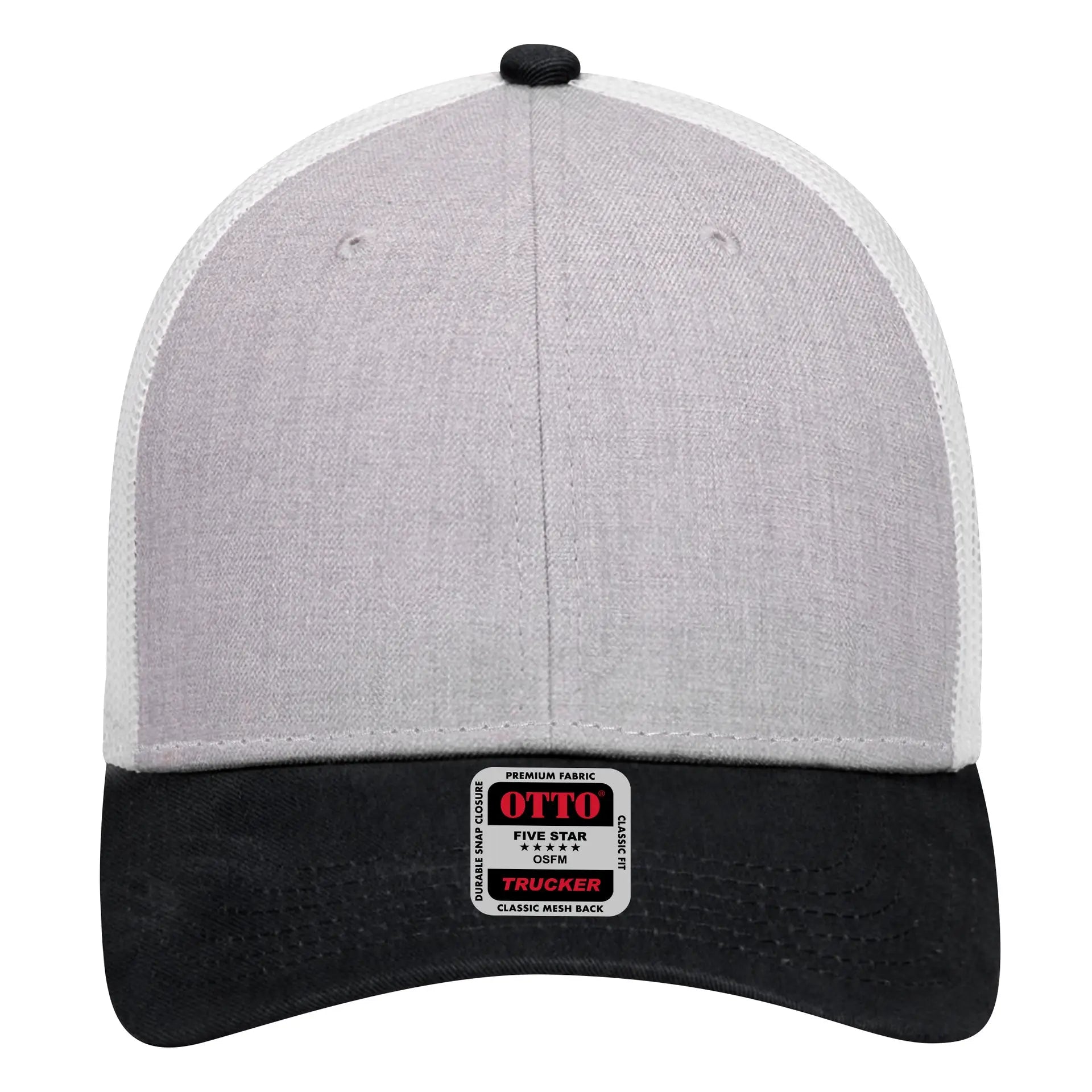 OTTO 83-1239 6 Panel Low Profile Mesh Back Trucker Cap - Black/HeatherGray/White - Black/HeatherGray/White / 6 1/2’’