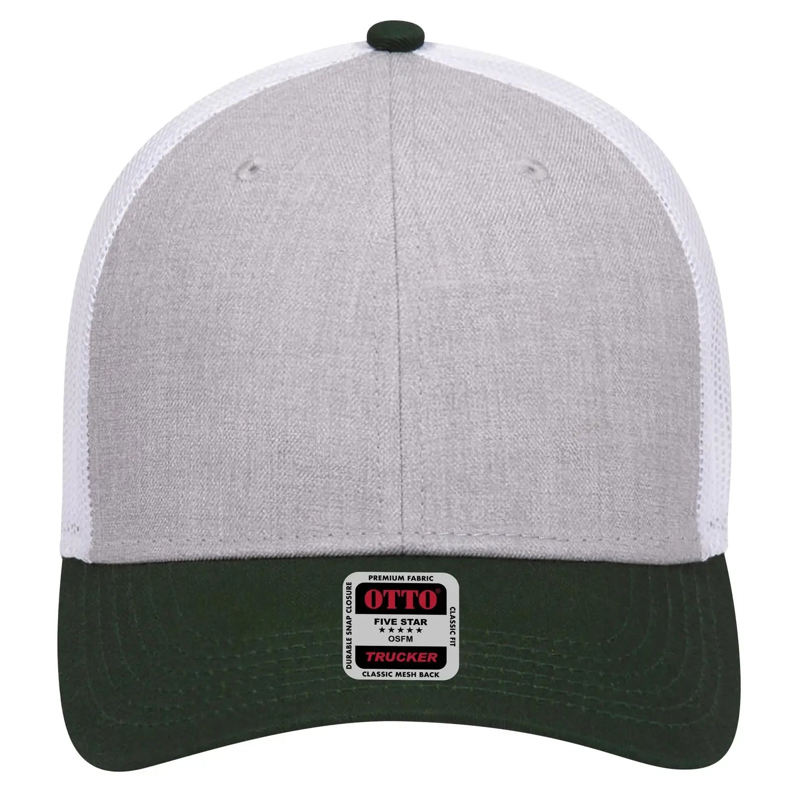 OTTO 83-1239 6 Panel Low Profile Mesh Back Trucker Cap - DarkGreen/HeatherGray/White - DarkGreen/HeatherGray/White / 6