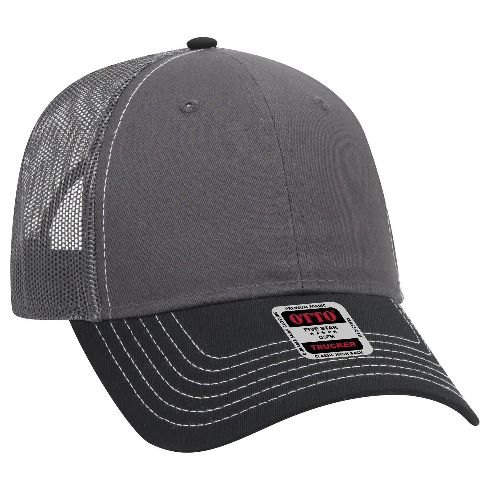 OTTO 83-1239 6 Panel Low Profile Mesh Back Trucker Cap - Blk/Ch.Gry/Ch.Gry - Blk/Ch.Gry/Ch.Gry / 6 1/2’’ - 7 5/8’’