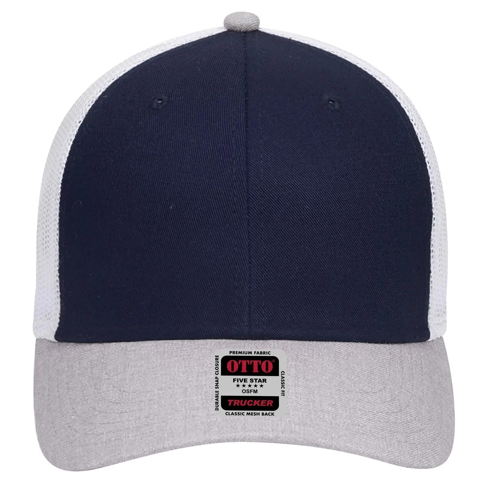 OTTO 83-1239 6 Panel Low Profile Mesh Back Trucker Cap - HeatherGray/Navy/White - HeatherGray/Navy/White / 6 1/2’’ - 7