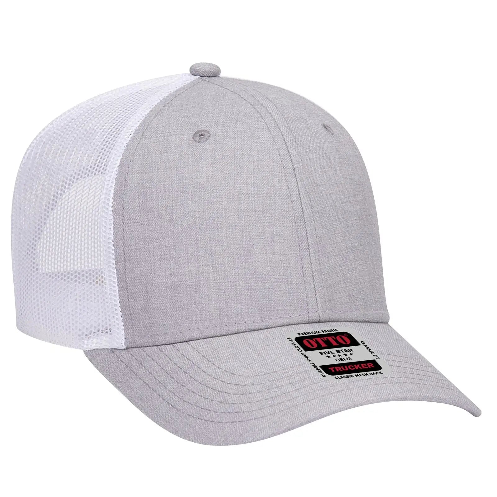 OTTO 83-1239 6 Panel Low Profile Mesh Back Trucker Cap - HeatherGray/HeatherGray/White - HeatherGray/HeatherGray/White