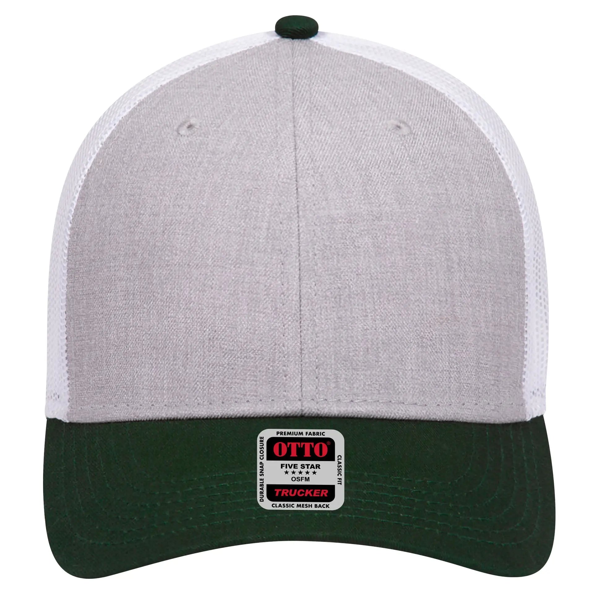 OTTO 83-1239 6 Panel Low Profile Mesh Back Trucker Cap - DarkGreen/HeatherGray/White - DarkGreen/HeatherGray/White / 6