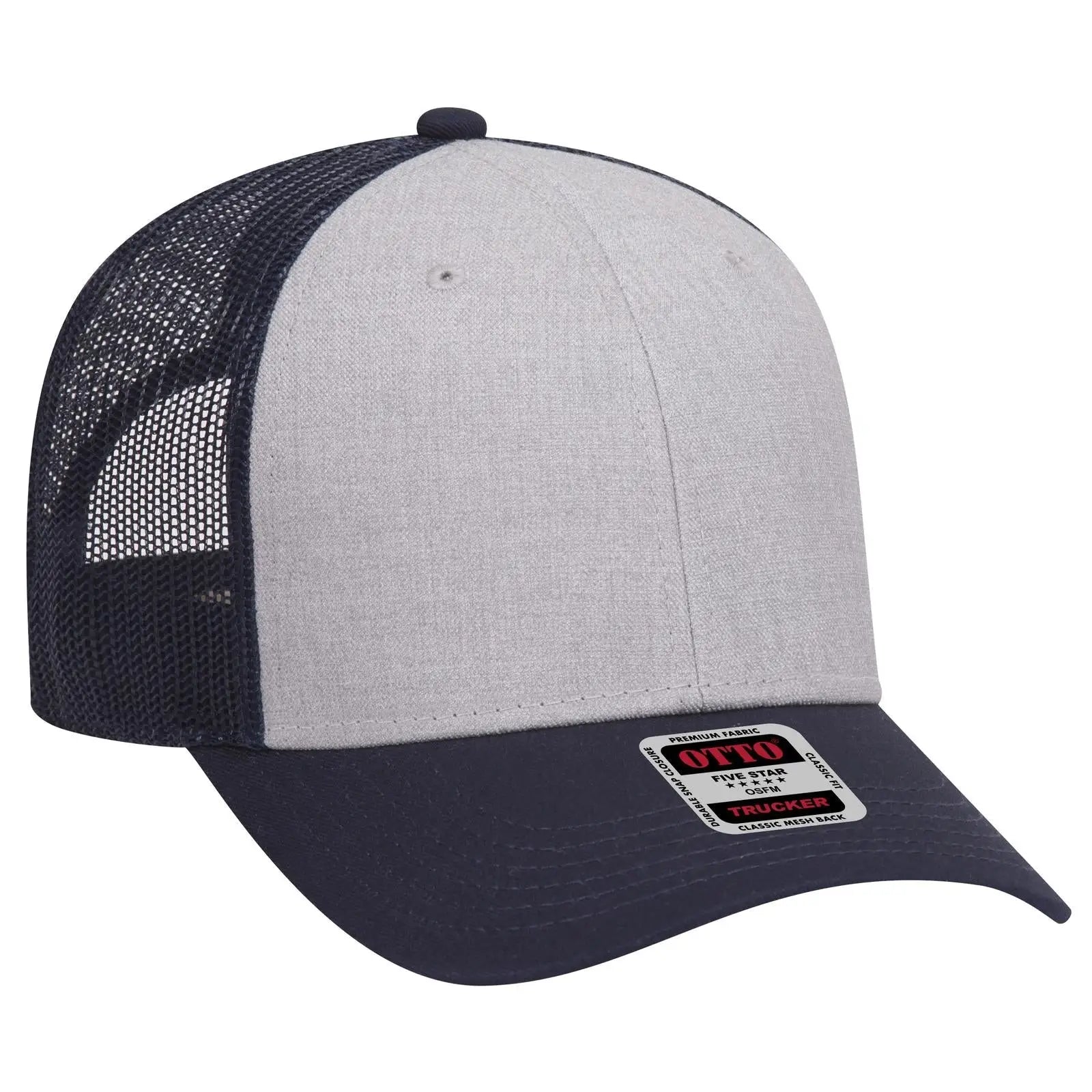 OTTO 83-1239 6 Panel Low Profile Mesh Back Trucker Cap - Navy/HeatherGray/Navy - Navy/HeatherGray/Navy / 6 1/2’’ - 7