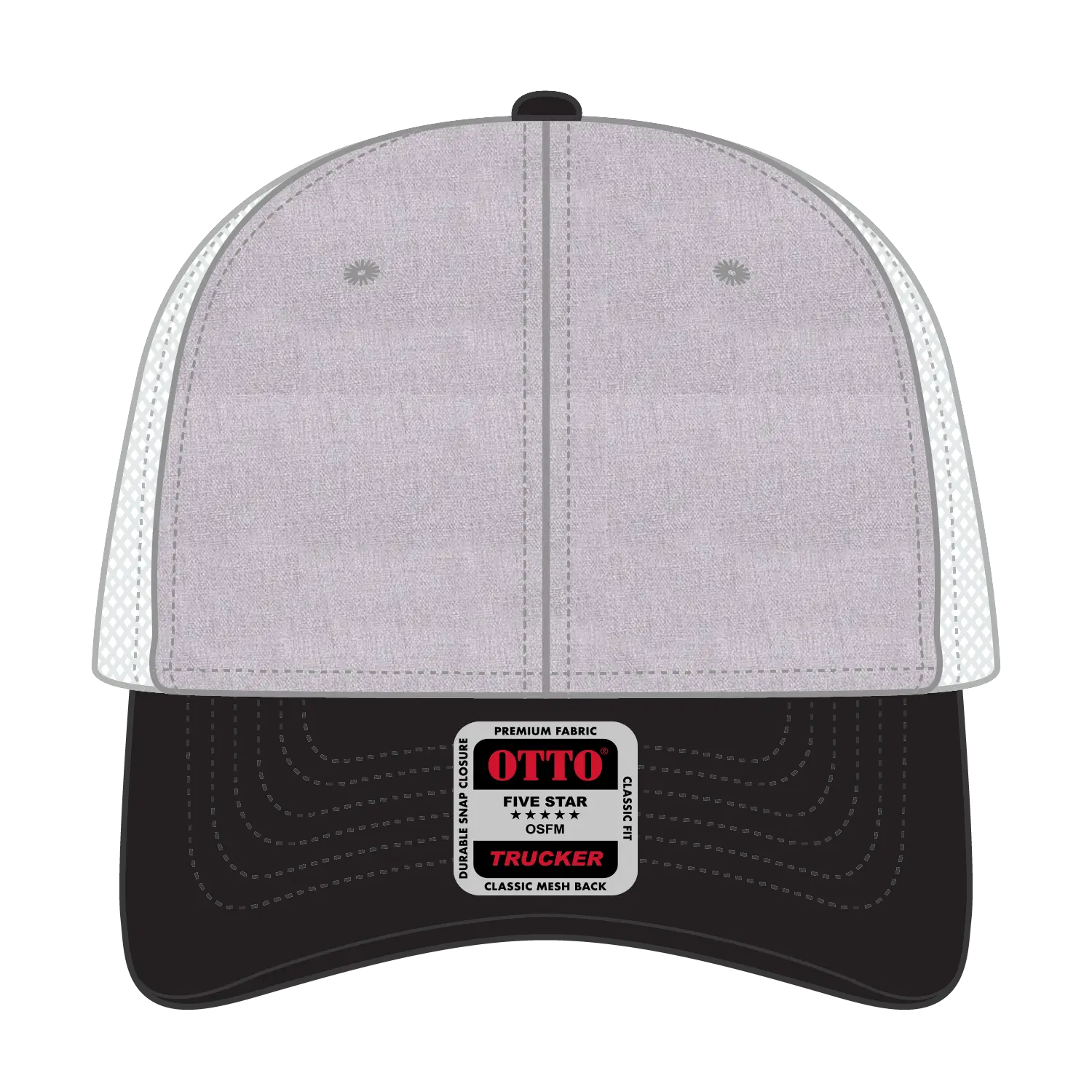 OTTO 83-1239 6 Panel Low Profile Mesh Back Trucker Cap - Black/HeatherGray/White - Black/HeatherGray/White / 6 1/2’’