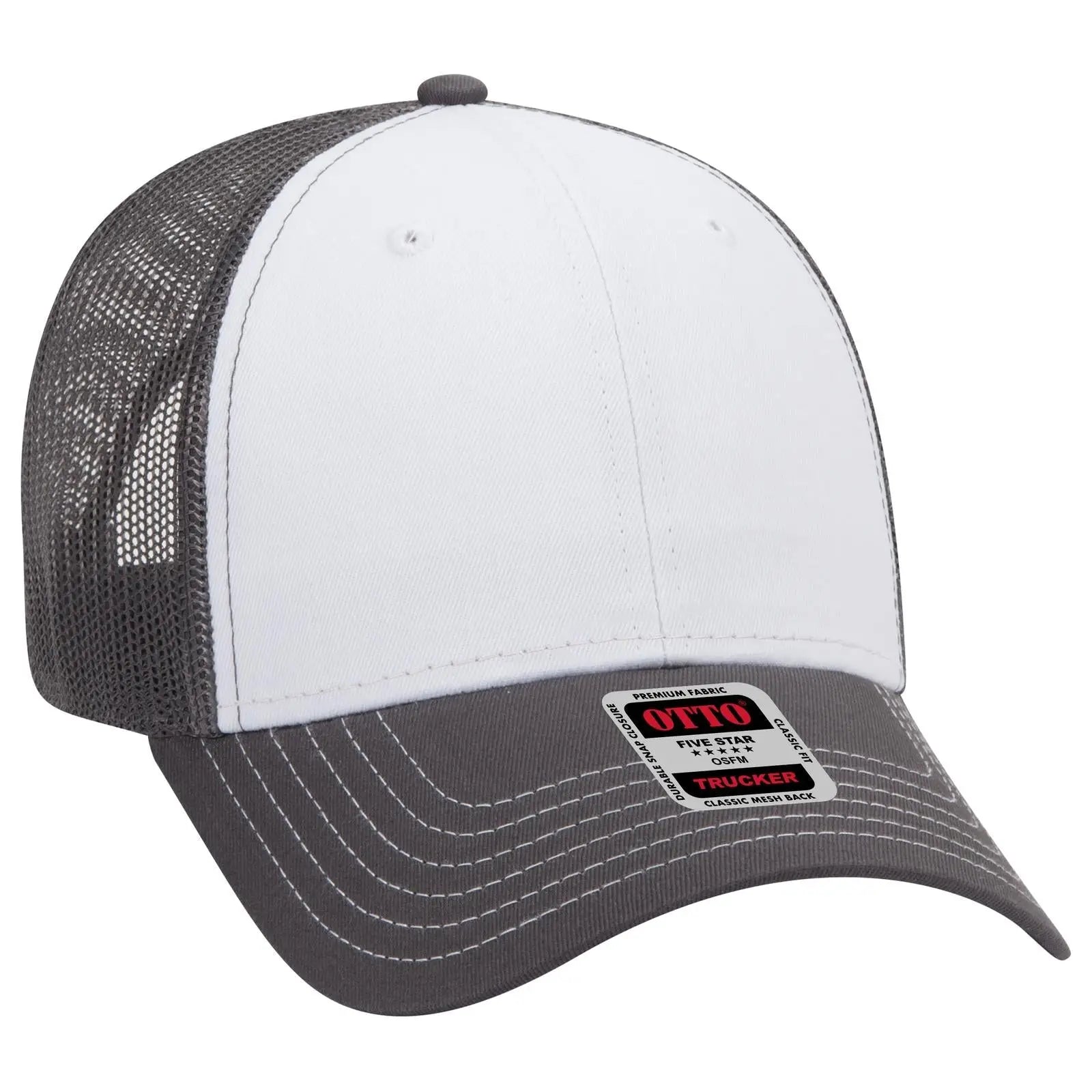 OTTO 83-1239 6 Panel Low Profile Mesh Back Trucker Cap - Ch.Gry/Wht/Ch.Gry - Ch.Gry/Wht/Ch.Gry / 6 1/2’’ - 7 5/8’’