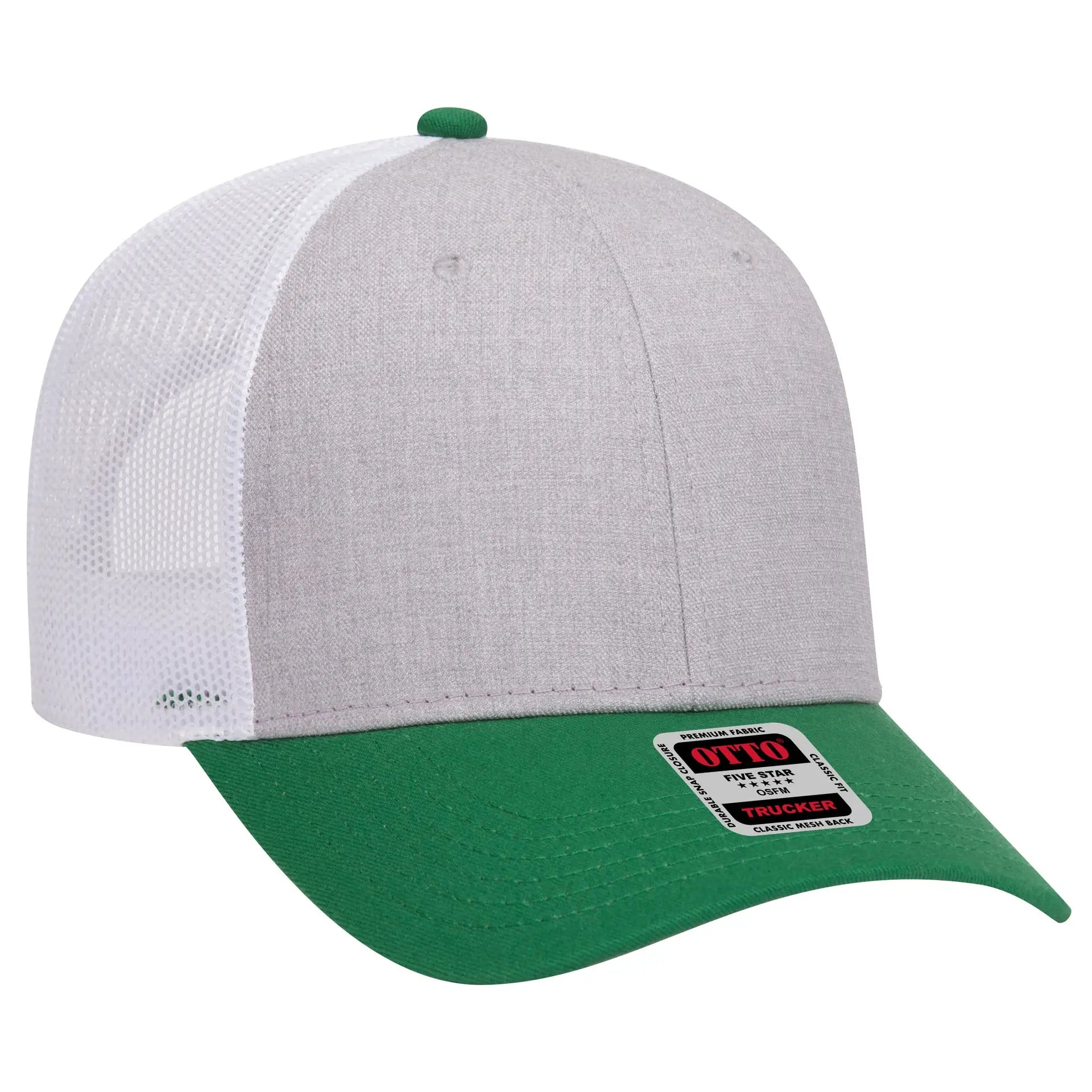 OTTO 83-1239 6 Panel Low Profile Mesh Back Trucker Cap - Kelly/HeatherGray/White - Kelly/HeatherGray/White / 6 1/2’’