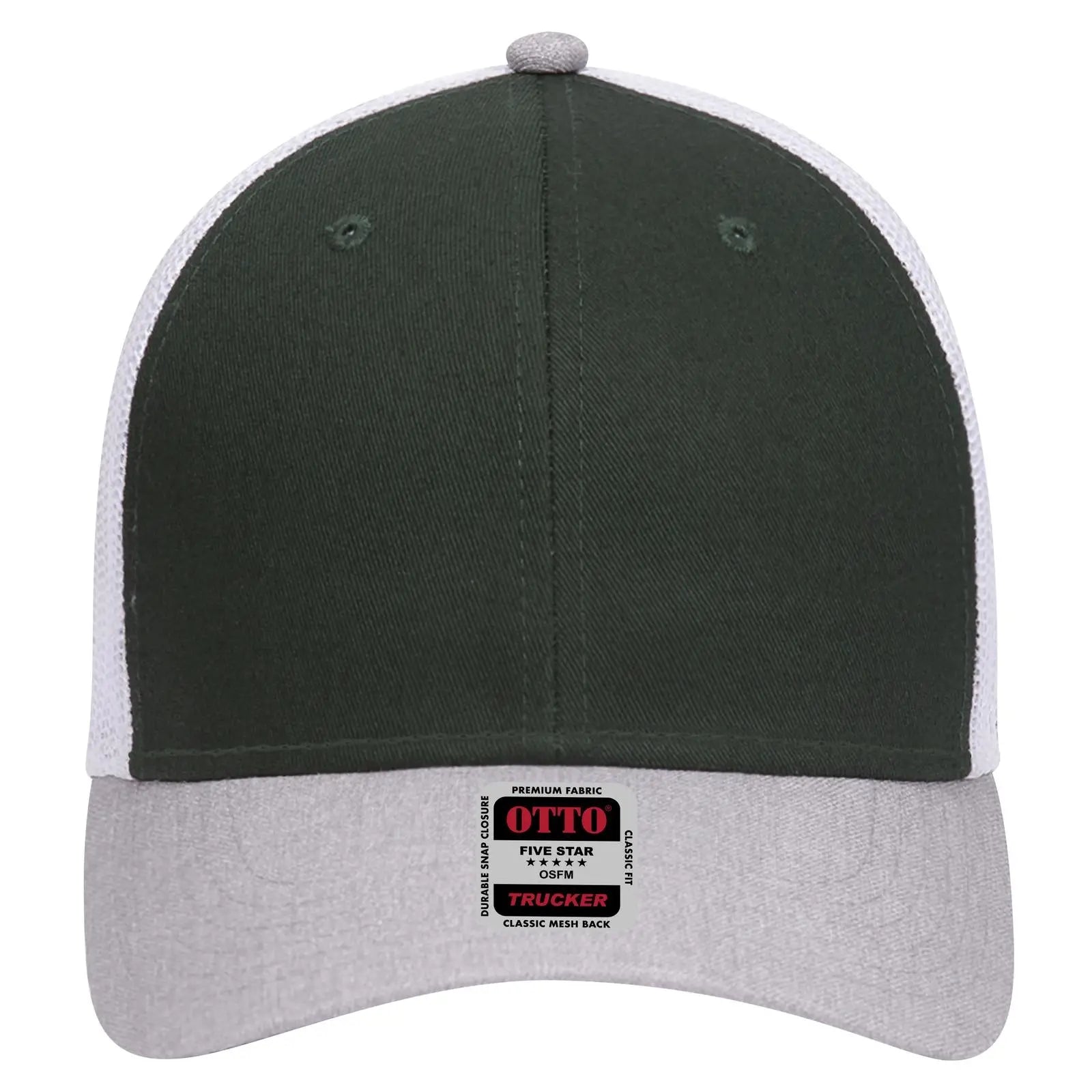 OTTO 83-1239 6 Panel Low Profile Mesh Back Trucker Cap - HeatherGray/DarkGreen/White - HeatherGray/DarkGreen/White / 6