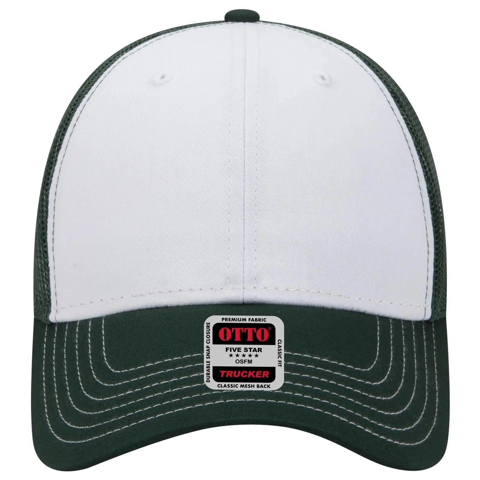 OTTO 83-1239 6 Panel Low Profile Mesh Back Trucker Cap - Dk.Grn/Wht/Dk.Grn - Dk.Grn/Wht/Dk.Grn / 6 1/2’’ - 7 5/8’’