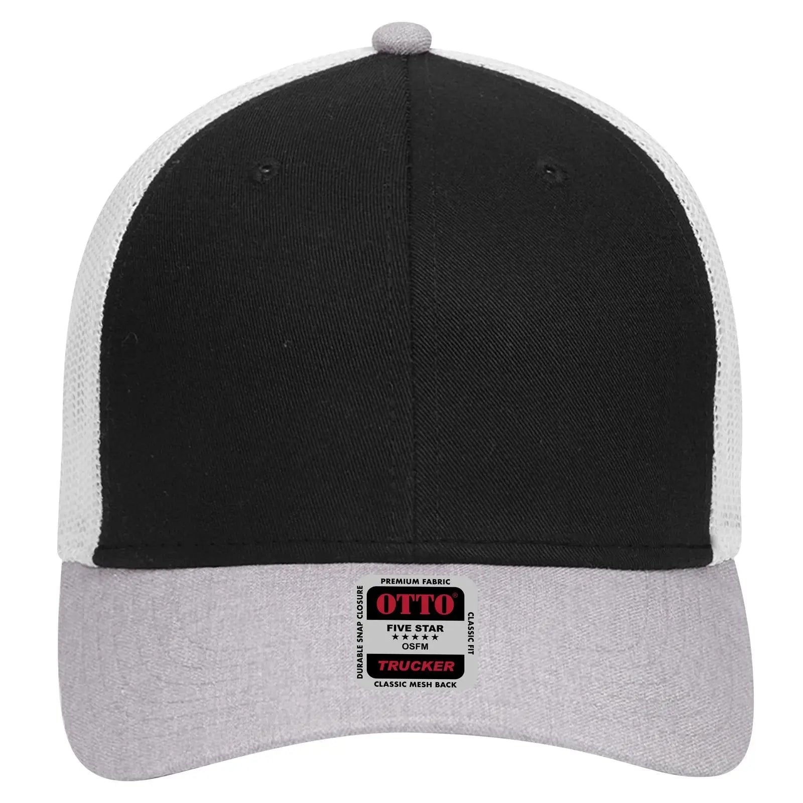 OTTO 83-1239 6 Panel Low Profile Mesh Back Trucker Cap - HeatherGray/Black/White - HeatherGray/Black/White / 6 1/2’’
