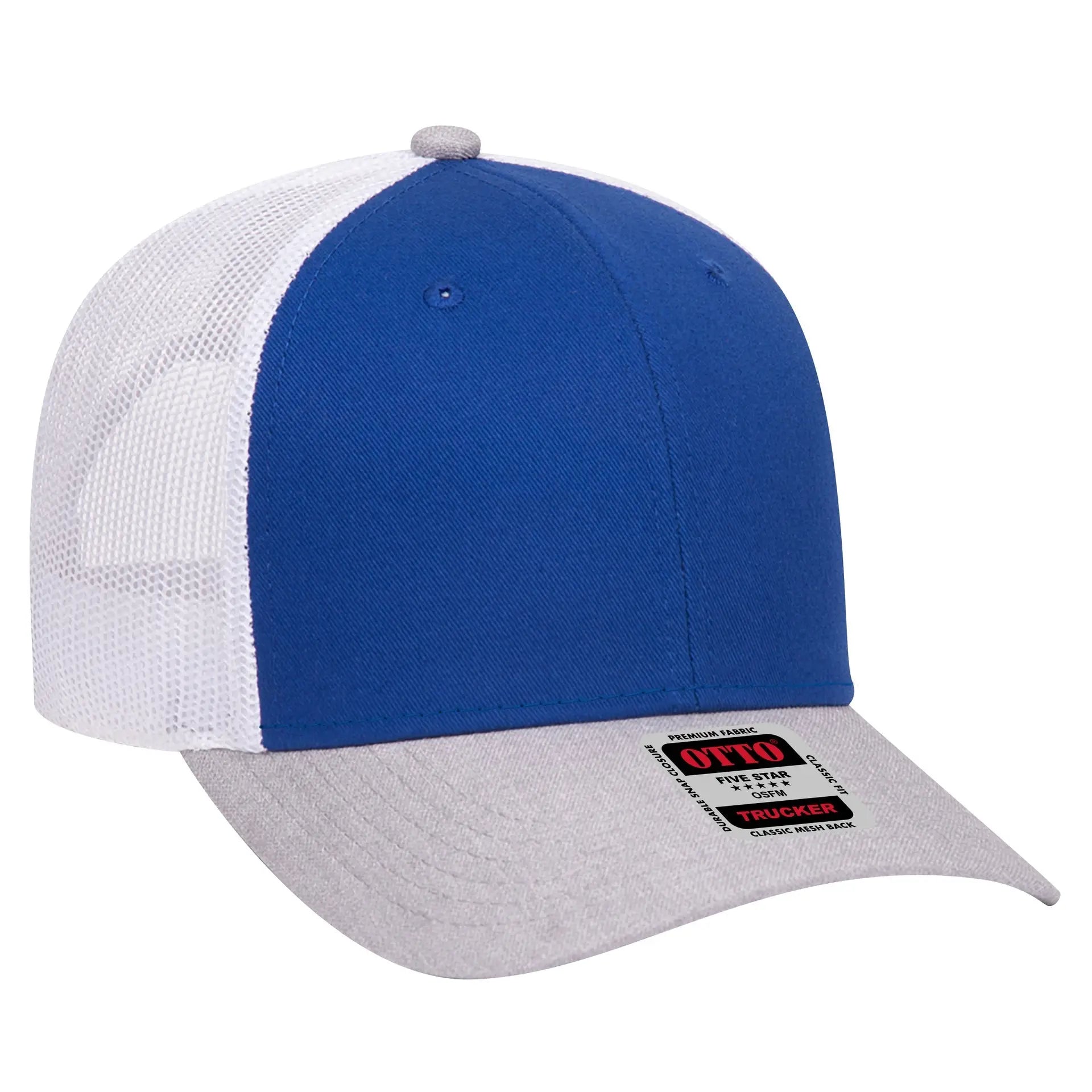 OTTO 83-1239 6 Panel Low Profile Mesh Back Trucker Cap - HeatherGray/Royal/White - HeatherGray/Royal/White / 6 1/2’’