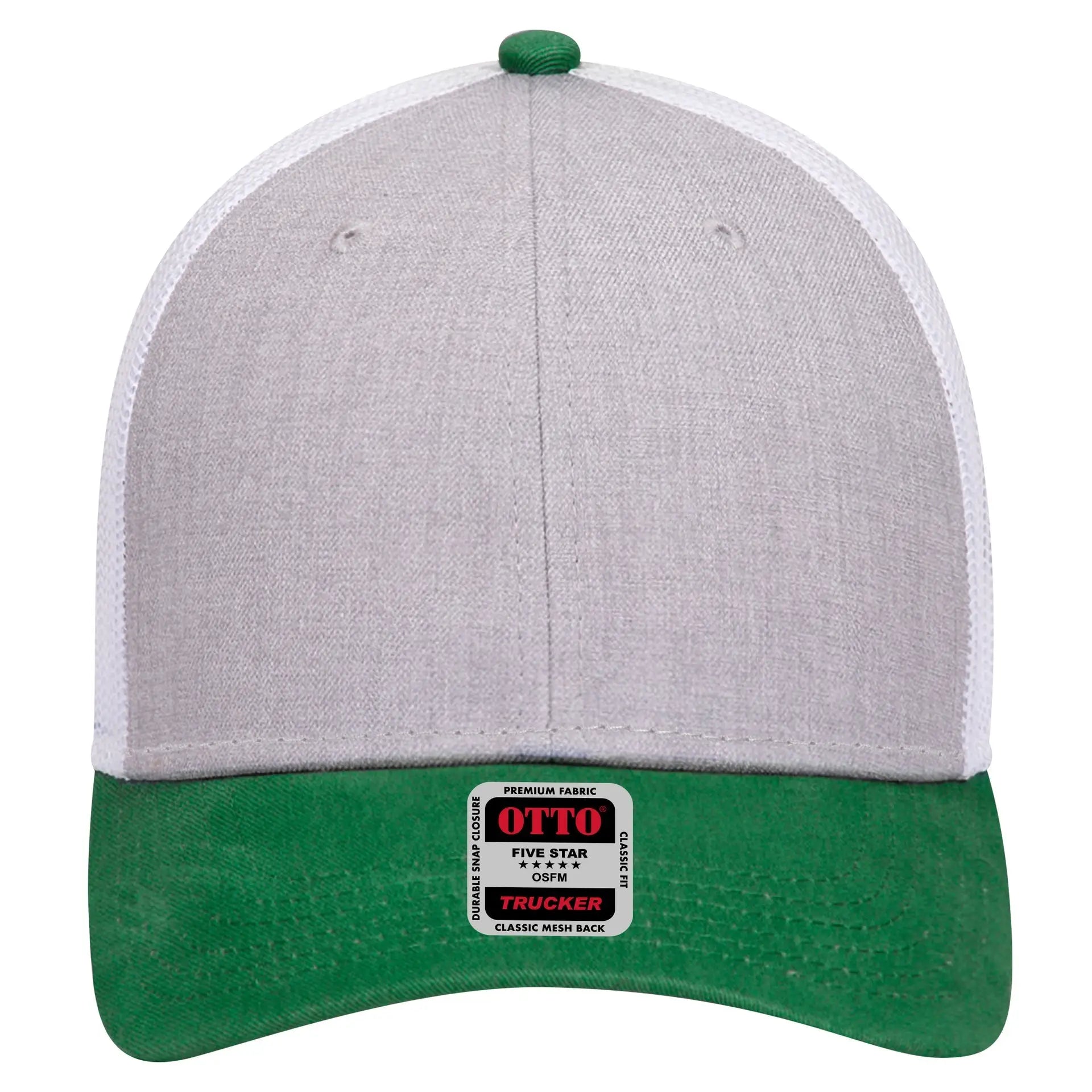 OTTO 83-1239 6 Panel Low Profile Mesh Back Trucker Cap - Kelly/HeatherGray/White - Kelly/HeatherGray/White / 6 1/2’’