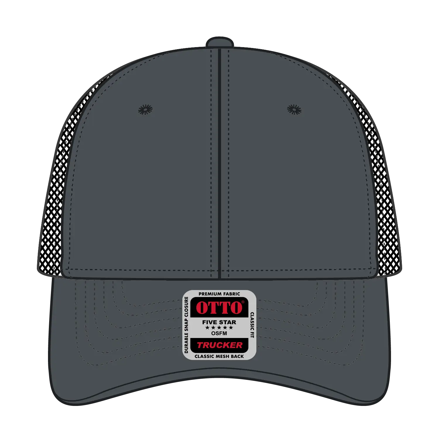 OTTO 83-1239 6 Panel Low Profile Mesh Back Trucker Cap - Ch.Gry/Ch.Gry/Blk - Ch.Gry/Ch.Gry/Blk / 6 1/2’’ - 7 5/8’’