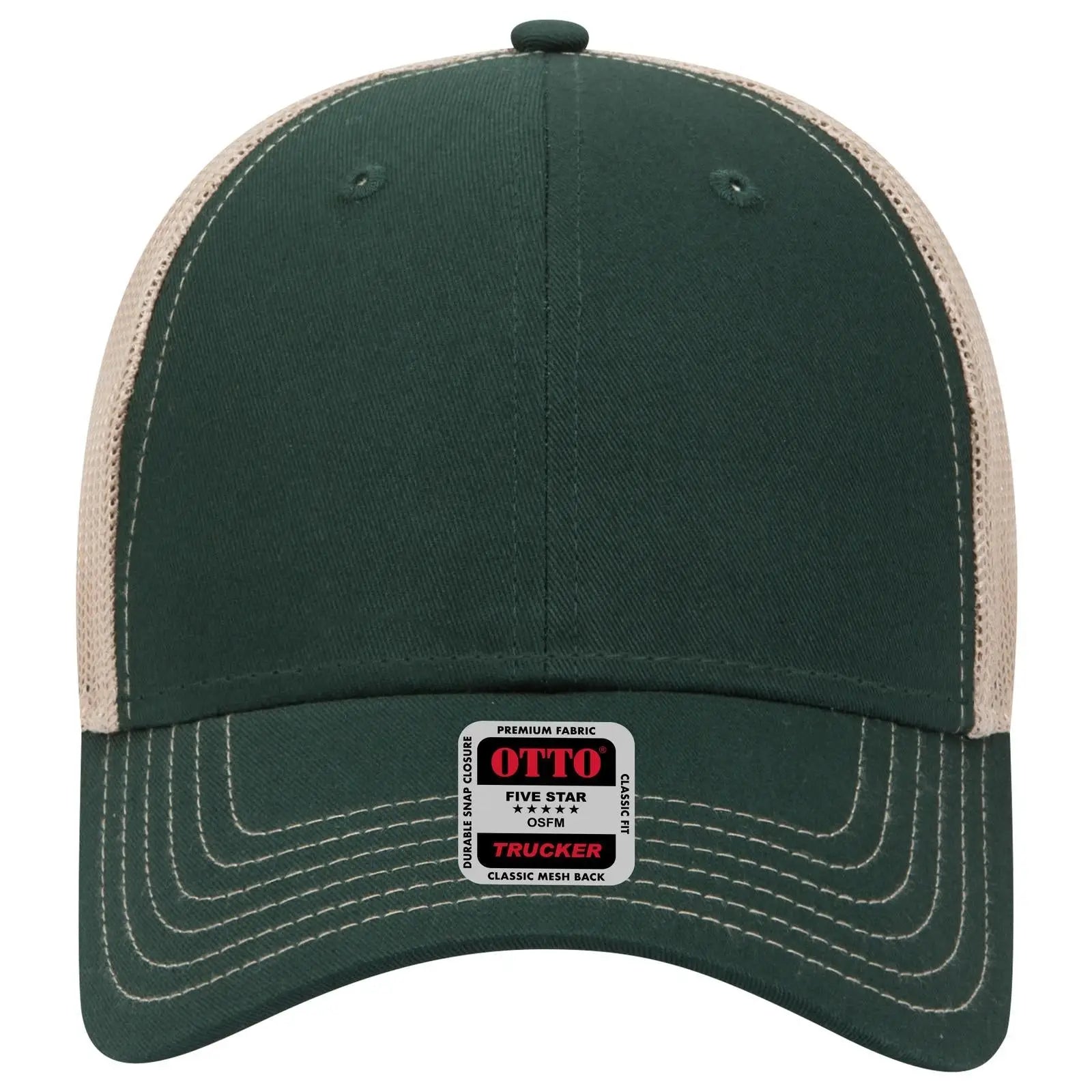 OTTO 83-1239 6 Panel Low Profile Mesh Back Trucker Cap - Dk.Grn/Dk.Grn/Kha - Dk.Grn/Dk.Grn/Kha / 6 1/2’’ - 7 5/8’’