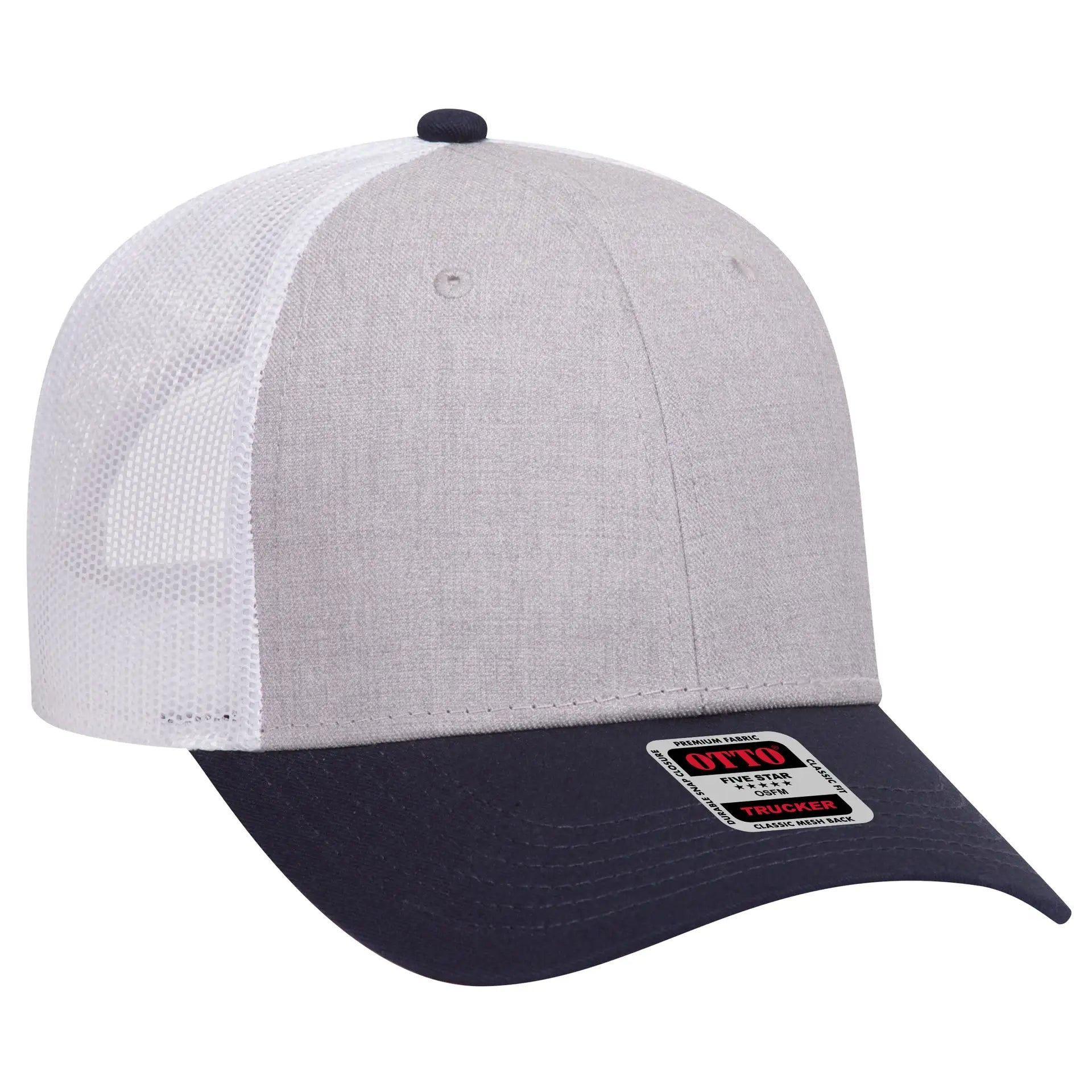 OTTO 83-1239 6 Panel Low Profile Mesh Back Trucker Cap - Navy/HeatherGray/White - Navy/HeatherGray/White / 6 1/2’’ - 7