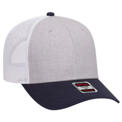 OTTO 83-1239 6 Panel Low Profile Mesh Back Trucker Cap - Navy/HeatherGray/White - Navy/HeatherGray/White / 6 1/2’’ - 7