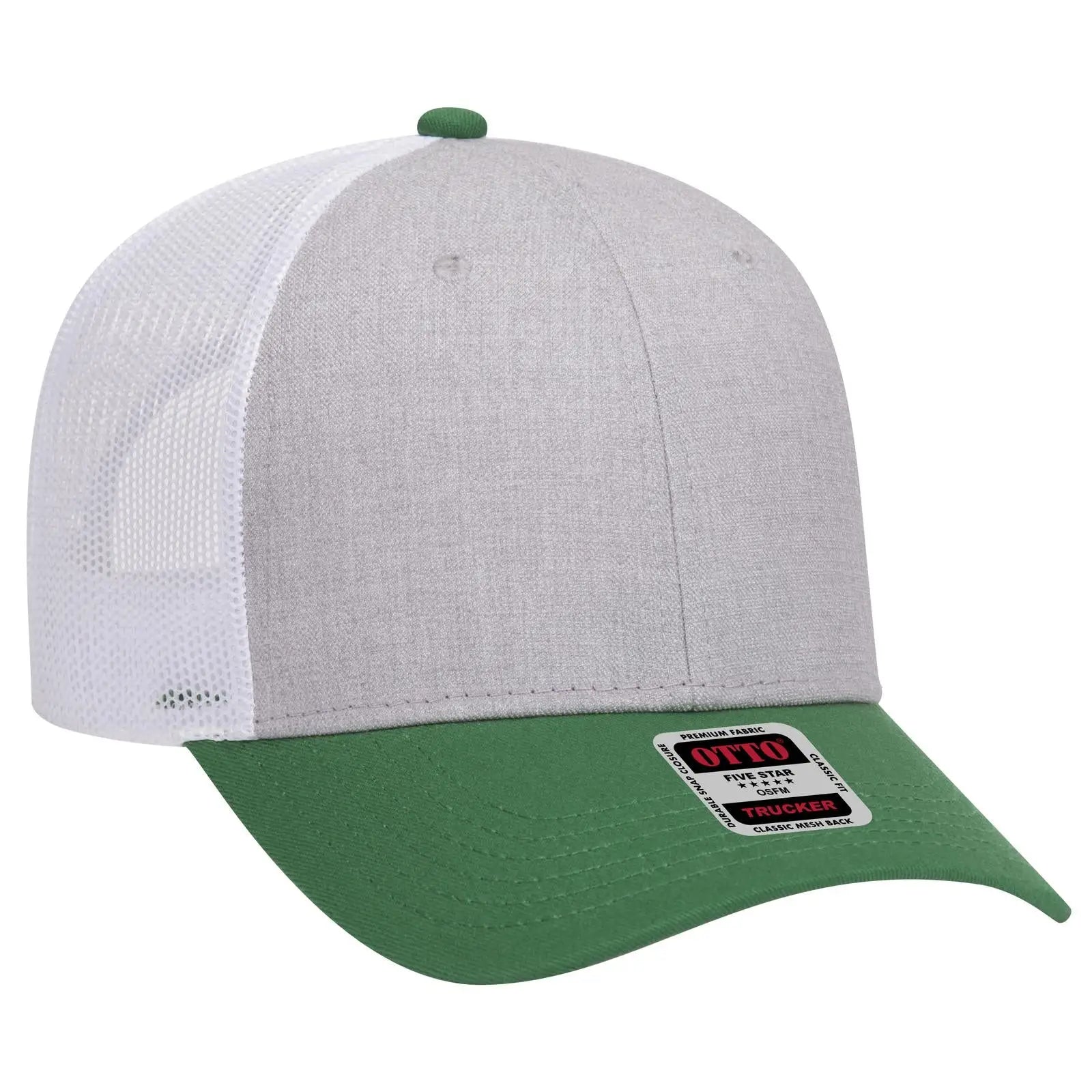 OTTO 83-1239 6 Panel Low Profile Mesh Back Trucker Cap - Kelly/HeatherGray/White - Kelly/HeatherGray/White / 6 1/2’’