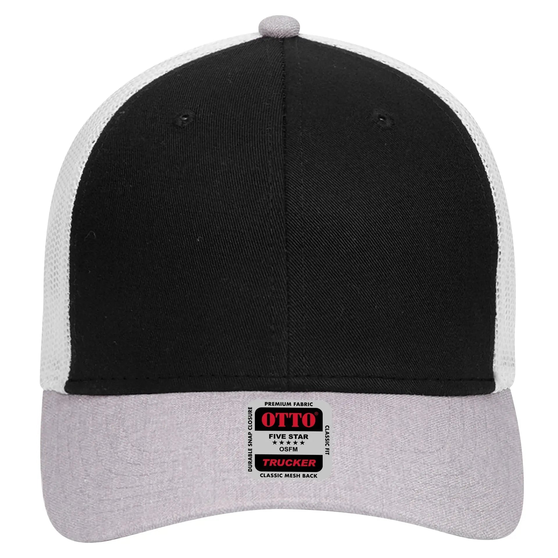 OTTO 83-1239 6 Panel Low Profile Mesh Back Trucker Cap - HeatherGray/Black/White - HeatherGray/Black/White / 6 1/2’’