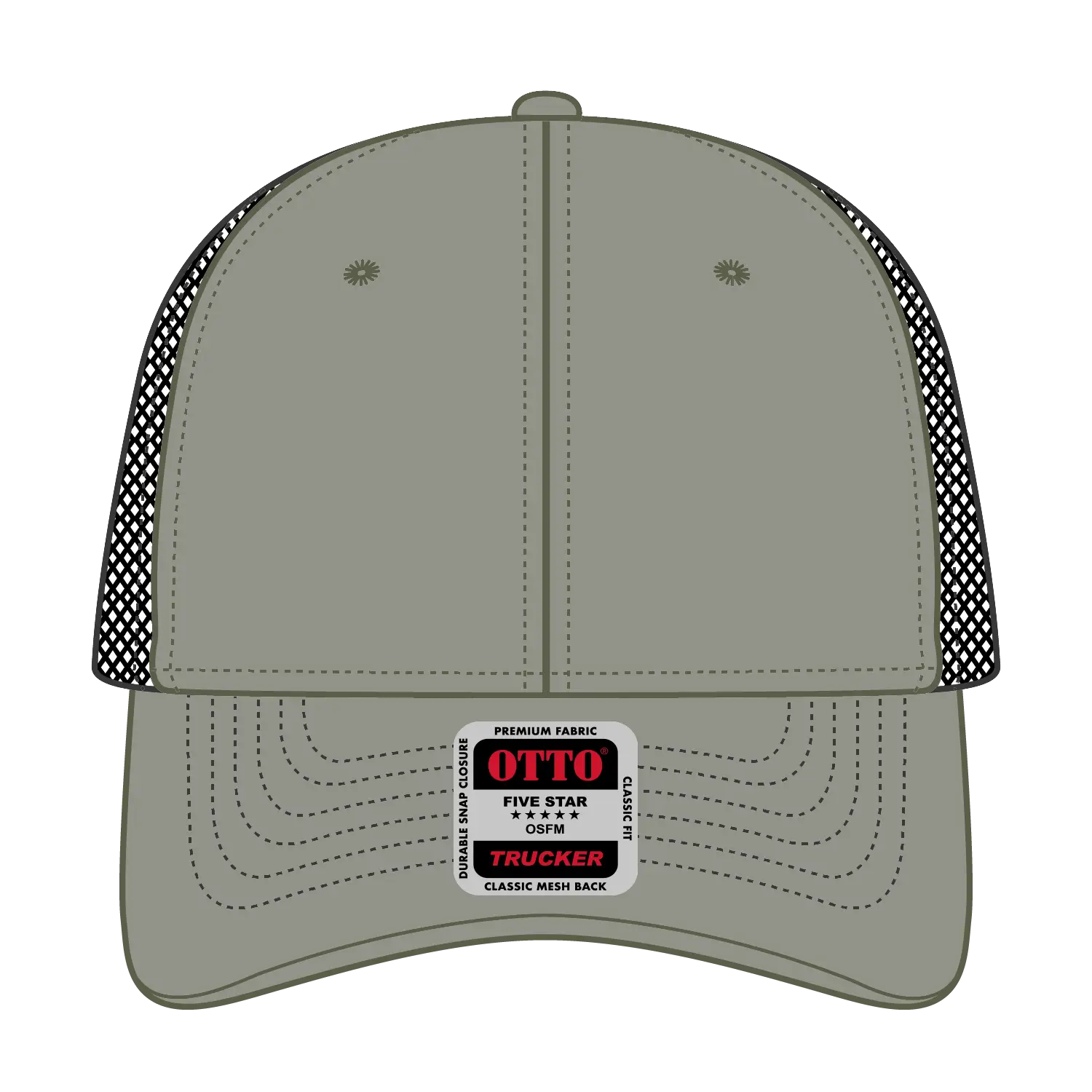 OTTO 83-1239 6 Panel Low Profile Mesh Back Trucker Cap - Ol.Grn/Ol.Grn/Blk - Ol.Grn/Ol.Grn/Blk / 6 1/2’’ - 7 5/8’’