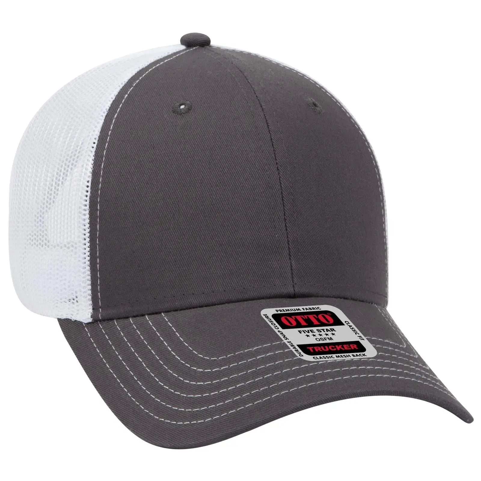 OTTO 83-1239 6 Panel Low Profile Mesh Back Trucker Cap - Ch.Gry/Ch.Gry/Wht - Ch.Gry/Ch.Gry/Wht / 6 1/2’’ - 7 5/8’’