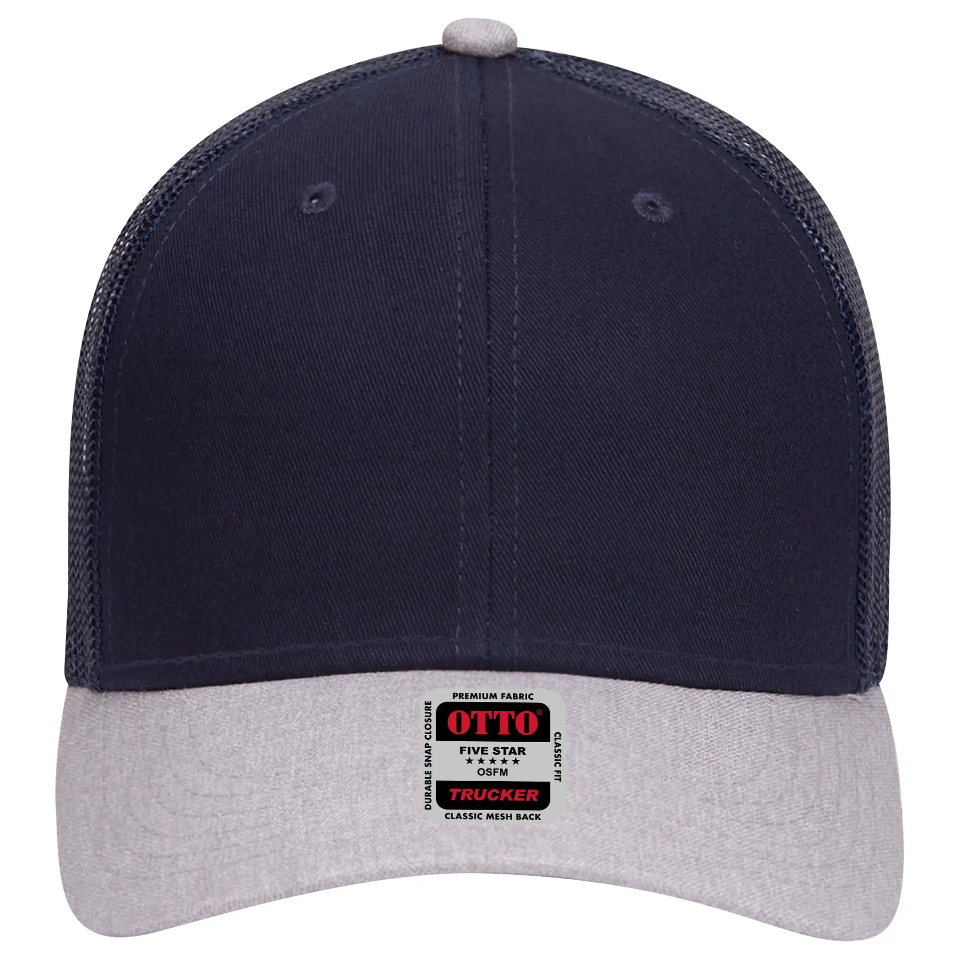 OTTO 83-1239 6 Panel Low Profile Mesh Back Trucker Cap - HeatherGray/Navy/Navy - HeatherGray/Navy/Navy / 6 1/2’’ - 7