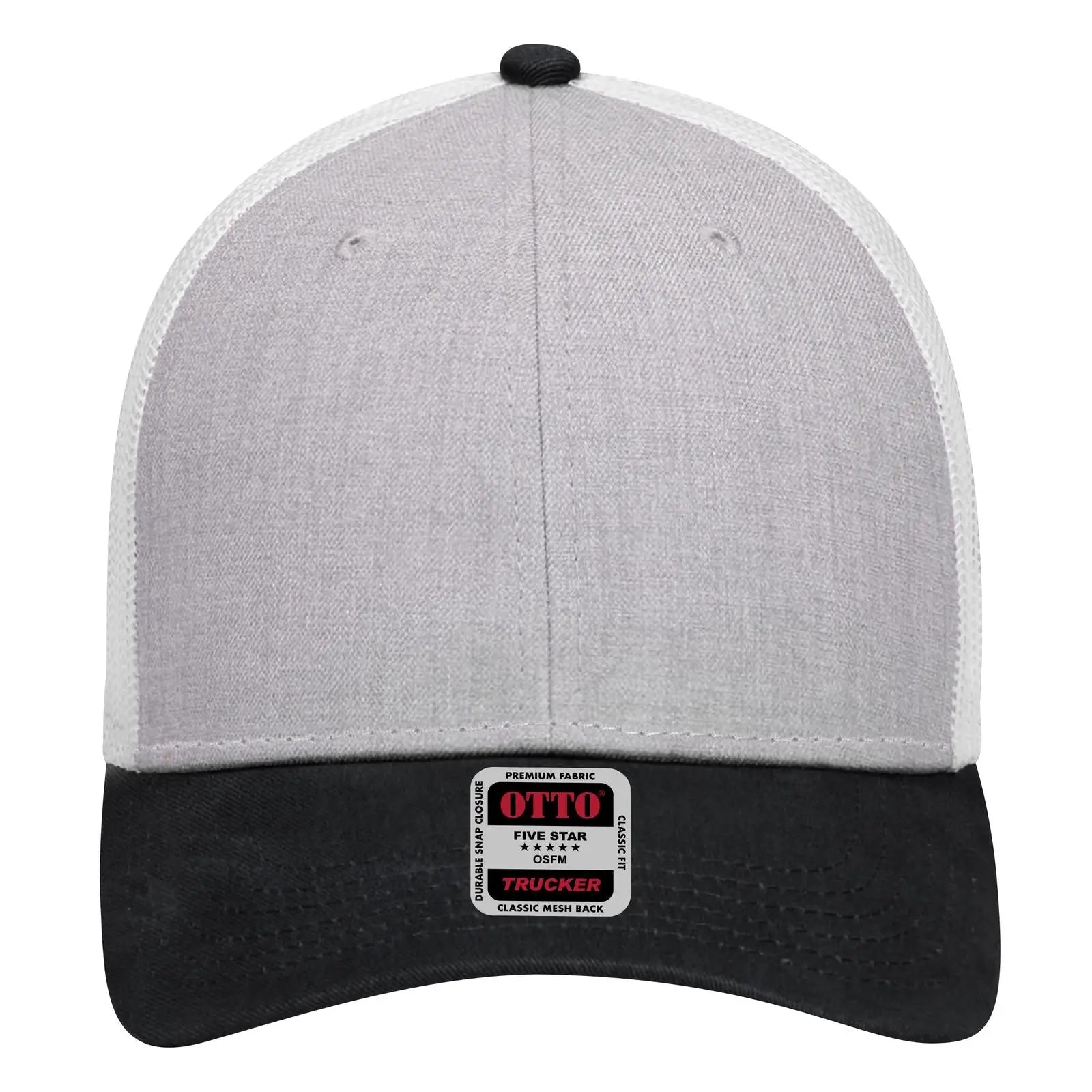 OTTO 83-1239 6 Panel Low Profile Mesh Back Trucker Cap - Black/HeatherGray/White - Black/HeatherGray/White / 6 1/2’’