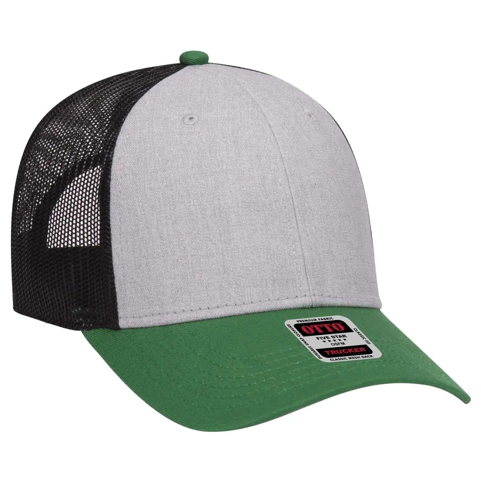 OTTO 83-1239 6 Panel Low Profile Mesh Back Trucker Cap - Kelly/HeatherGray/Black - Kelly/HeatherGray/Black / 6 1/2’’