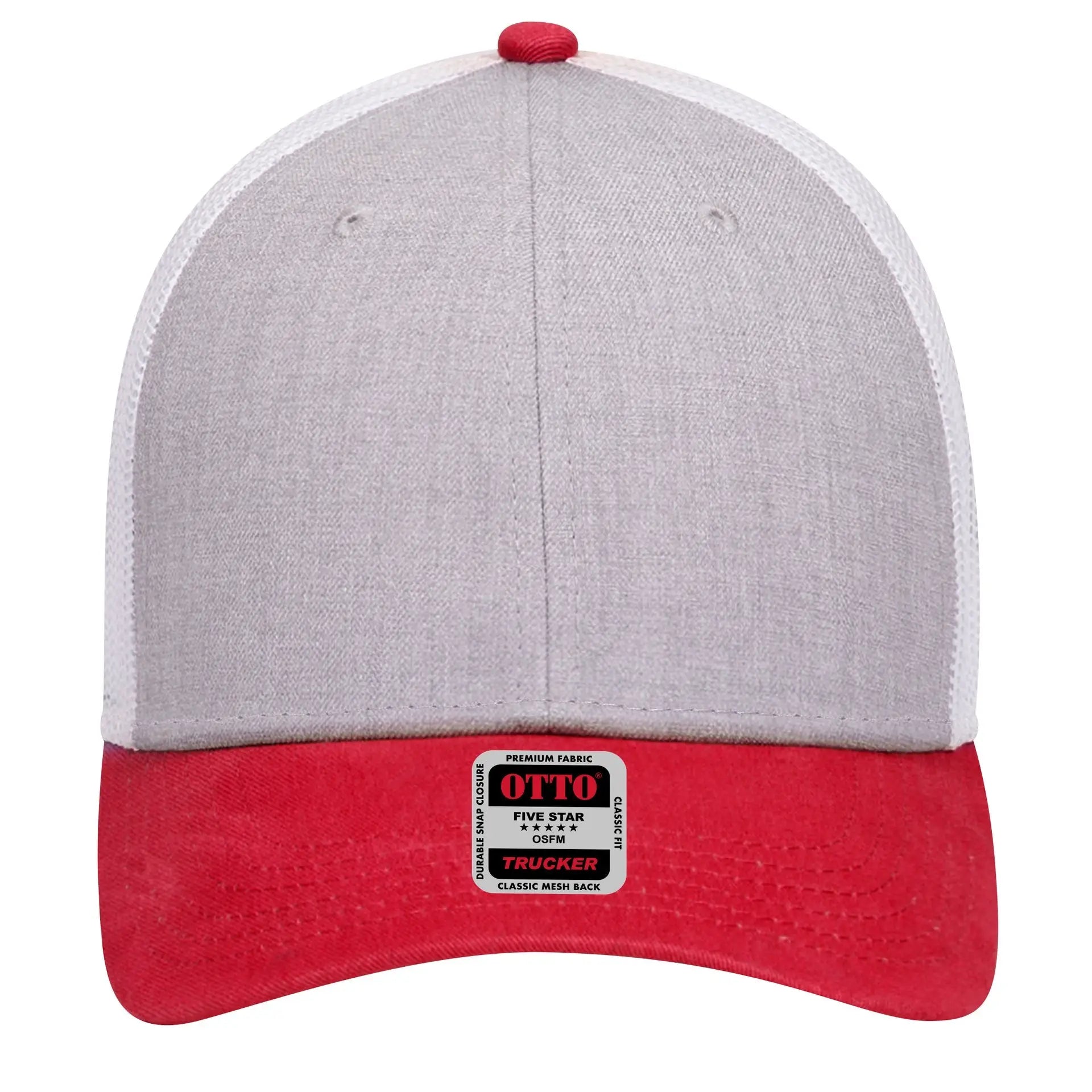 OTTO 83-1239 6 Panel Low Profile Mesh Back Trucker Cap - Red/HeatherGry/White - Red/HeatherGry/White / 6 1/2’’ - 7 5/8’’