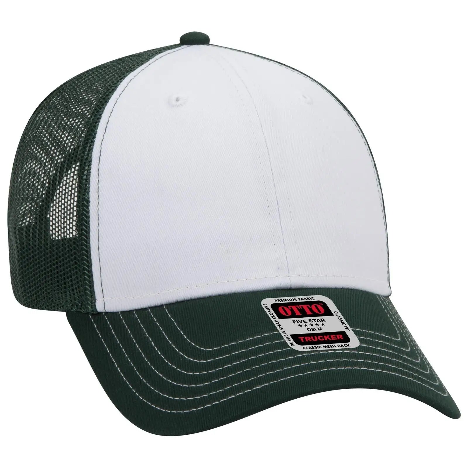 OTTO 83-1239 6 Panel Low Profile Mesh Back Trucker Cap - Dk.Grn/Wht/Dk.Grn - Dk.Grn/Wht/Dk.Grn / 6 1/2’’ - 7 5/8’’