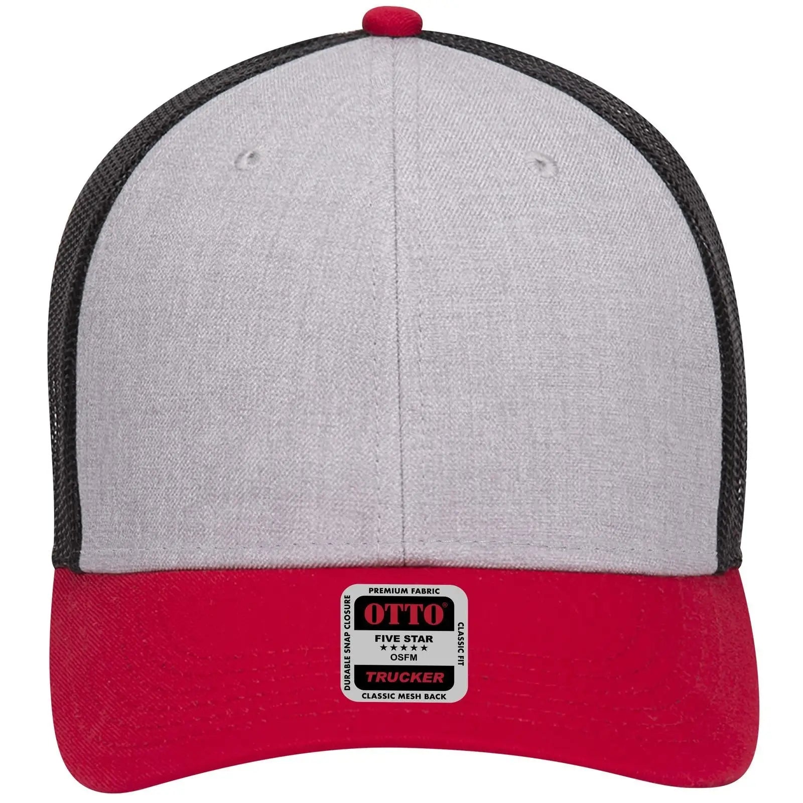 OTTO 83-1239 6 Panel Low Profile Mesh Back Trucker Cap - Red/HeatherGry/Black - Red/HeatherGry/Black / 6 1/2’’ - 7 5/8’’