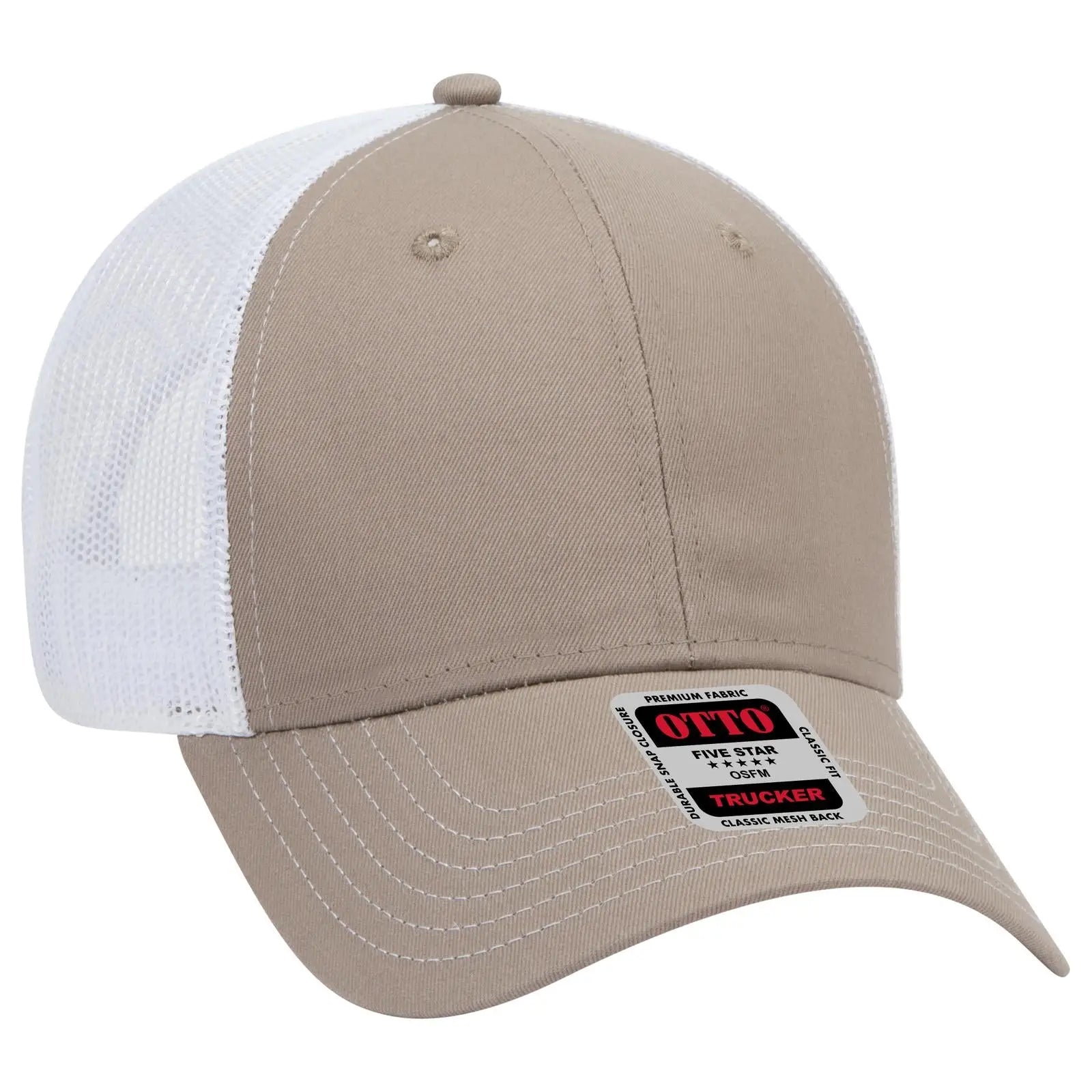 OTTO 83-1239 6 Panel Low Profile Mesh Back Trucker Cap - Dk.Kha/Dk.Kha/Wht - Dk.Kha/Dk.Kha/Wht / 6 1/2’’ - 7 5/8’’