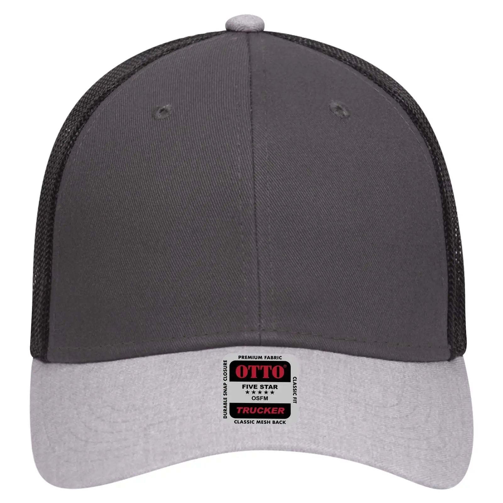 OTTO 83-1239 6 Panel Low Profile Mesh Back Trucker Cap - Ht.Gray/Char.Gray/Blk - Ht.Gray/Char.Gray/Blk / 6 1/2’’ - 7