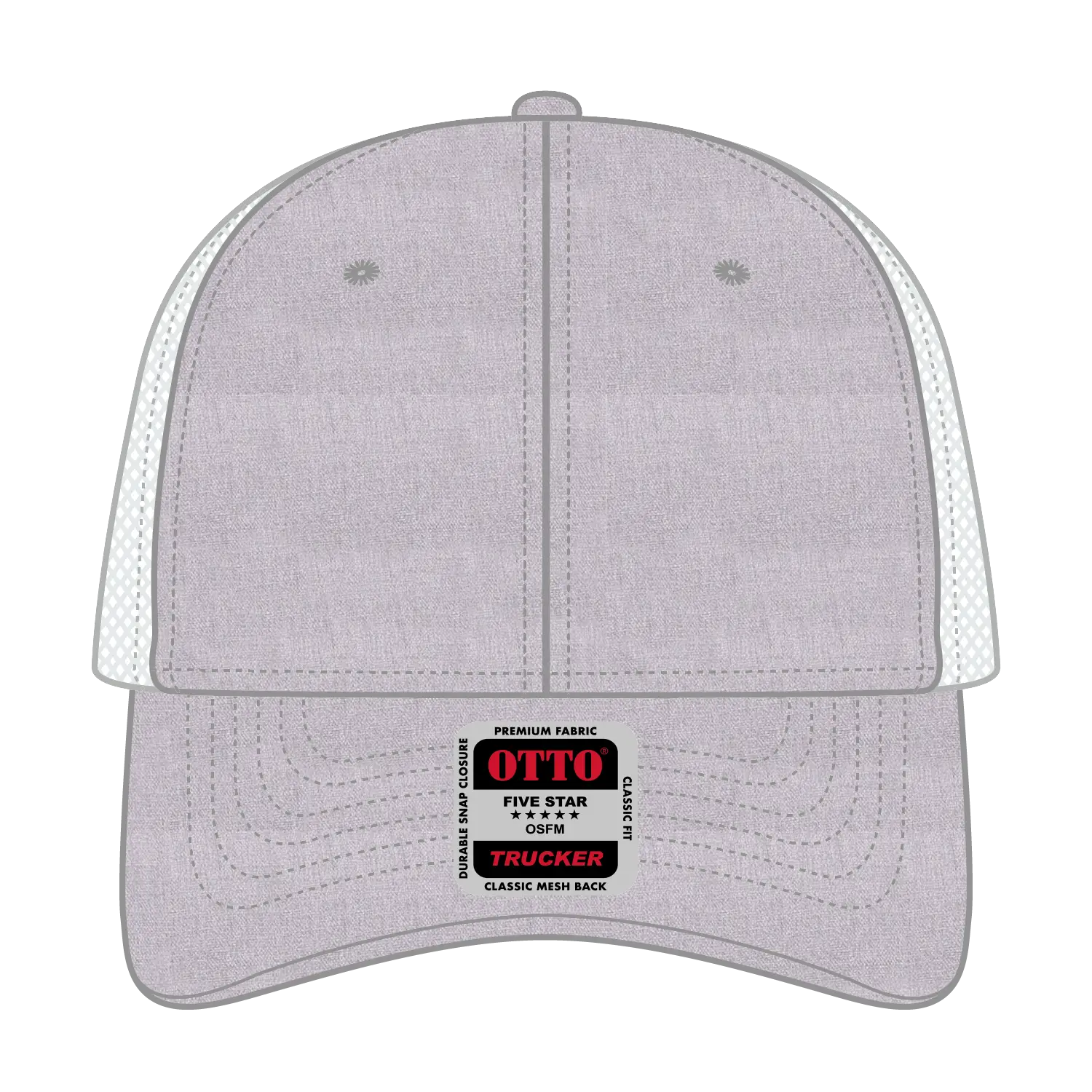 OTTO 83-1239 6 Panel Low Profile Mesh Back Trucker Cap - HeatherGray/HeatherGray/White - HeatherGray/HeatherGray/White