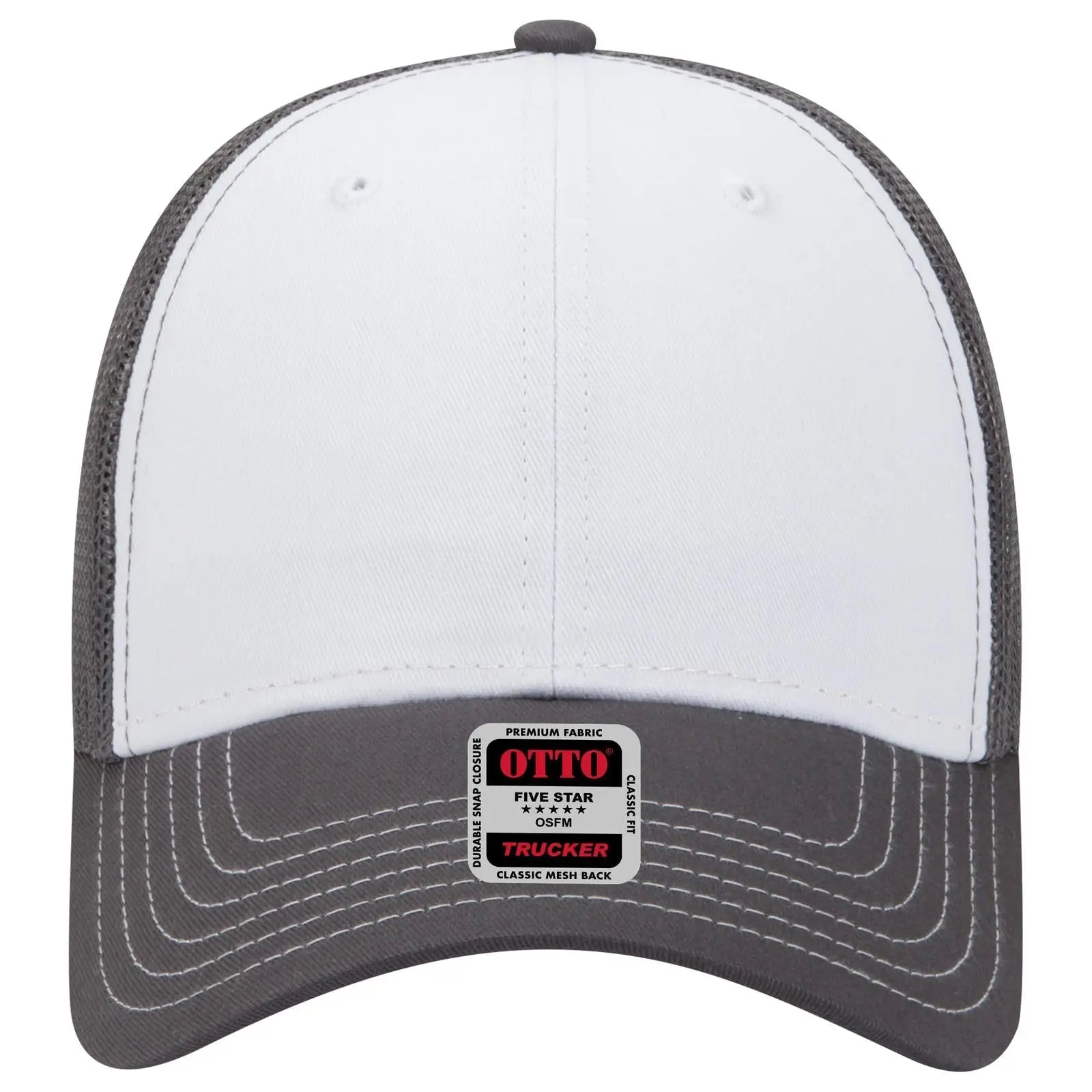 OTTO 83-1239 6 Panel Low Profile Mesh Back Trucker Cap - Ch.Gry/Wht/Ch.Gry - Ch.Gry/Wht/Ch.Gry / 6 1/2’’ - 7 5/8’’