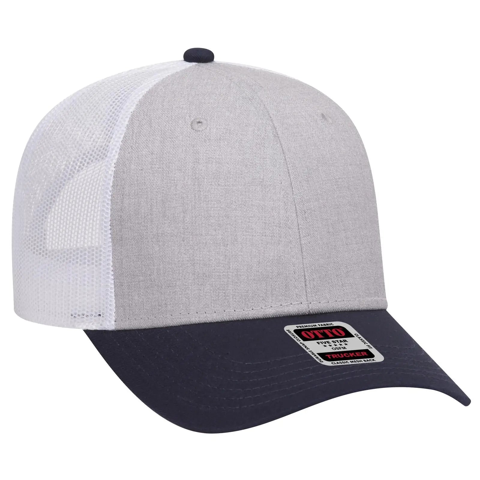 OTTO 83-1239 6 Panel Low Profile Mesh Back Trucker Cap - Navy/HeatherGray/White - Navy/HeatherGray/White / 6 1/2’’ - 7
