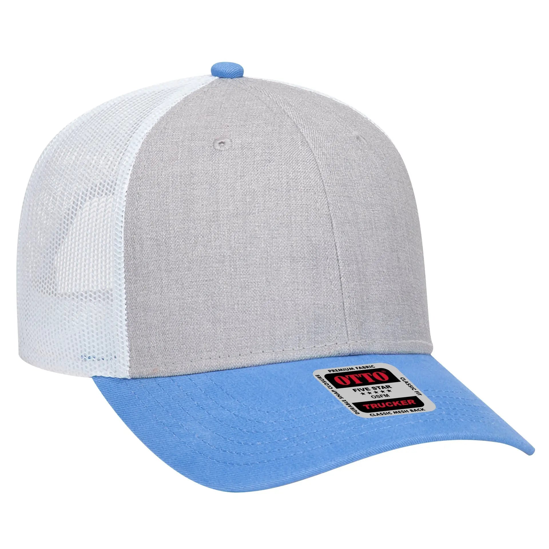 OTTO 83-1239 6 Panel Low Profile Mesh Back Trucker Cap - ColombianBlue/HeatherGray/White