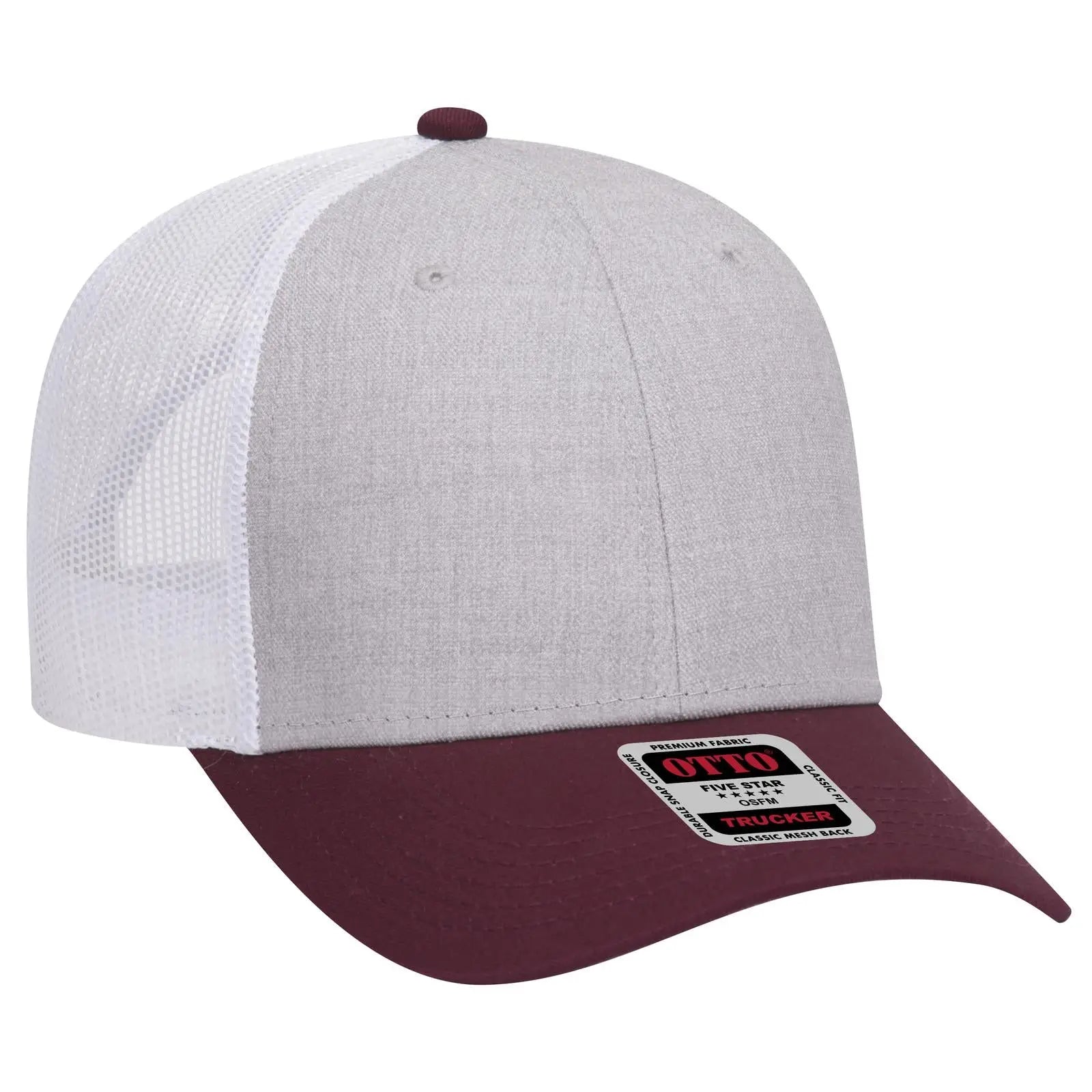 OTTO 83-1239 6 Panel Low Profile Mesh Back Trucker Cap - Maroon/HeatherGray/White - Maroon/HeatherGray/White / 6 1/2’’