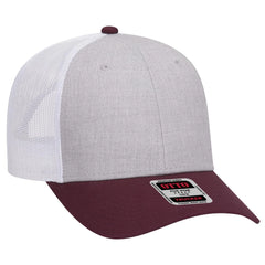 OTTO 83-1239 6 Panel Low Profile Mesh Back Trucker Cap - Maroon/HeatherGray/White - Maroon/HeatherGray/White / 6 1/2’’